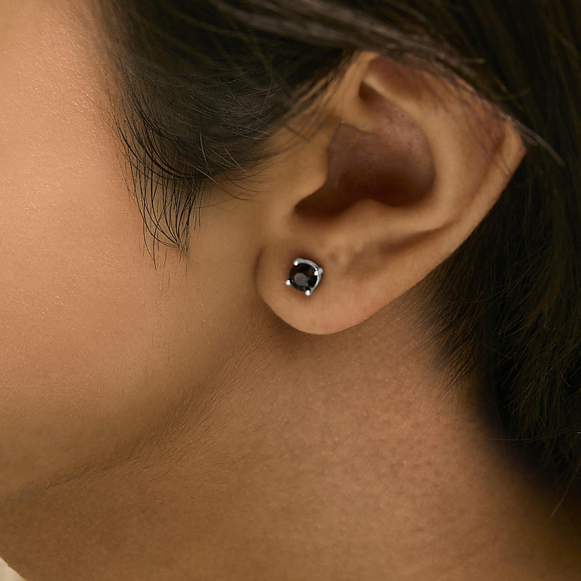 .925 Sterling Silver Round Brilliant-Cut Black Diamond Classic 4-Prong Stud Earrings with Screw Backs (Fancy Color-Enhanced, I2-I3 Clarity)-4