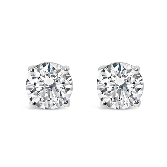 AGS Certified 14K White Gold 1.0 Cttw 4-Prong Set Brilliant Round-Cut Solitaire Diamond Push Back Stud Earrings (H-I Color, SI2-I1 Clarity)-0