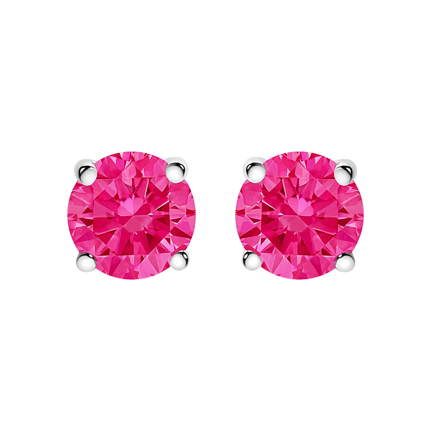 10K White Gold 1.0 Cttw Lab Created Round Brilliant Cut Pink Diamond Classic 4-Prong Solitaire Stud Earrings (Fancy Pink Color, VVS2-VS1 Clarity)