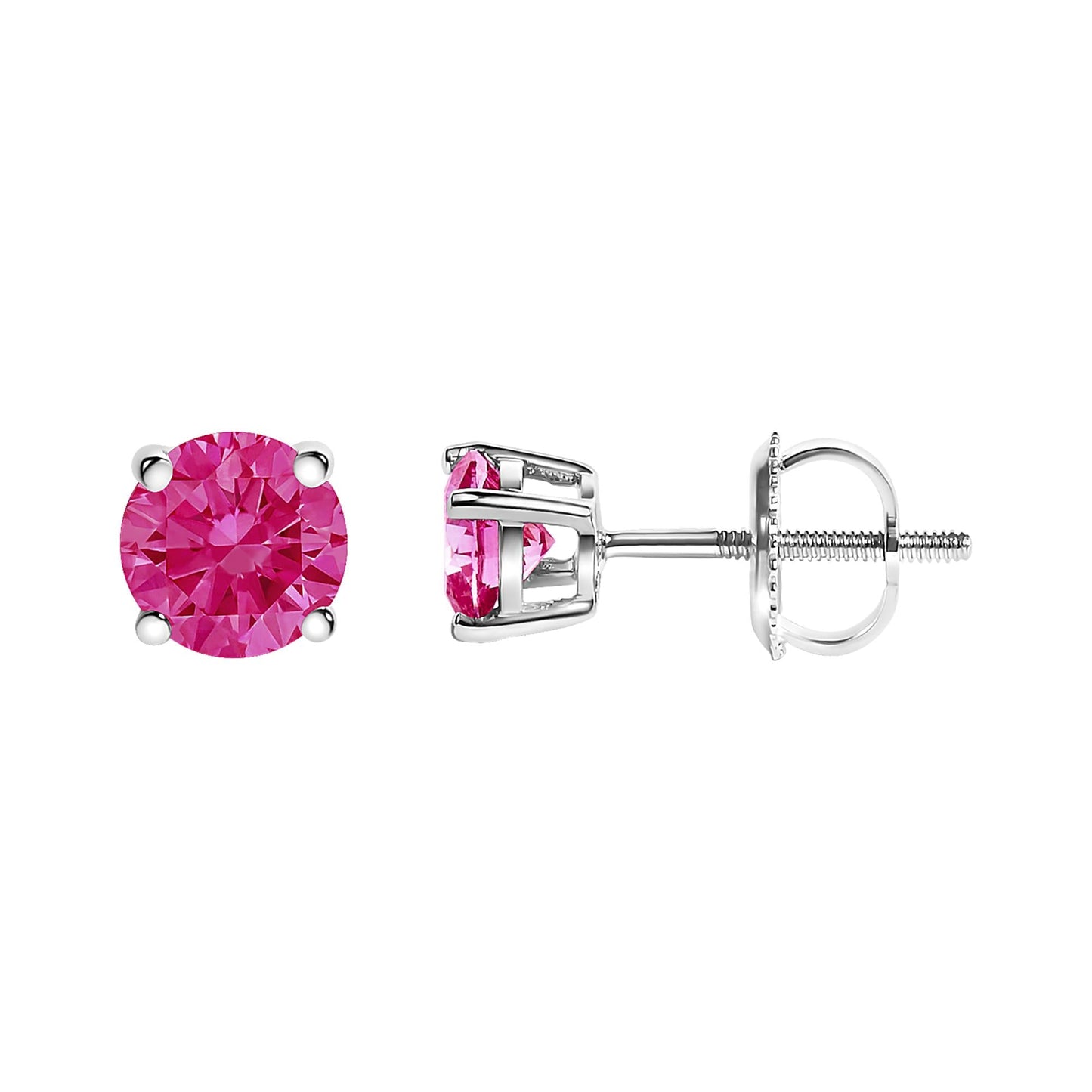 14K White Gold 1.0 Cttw Round Brilliant Cut Lab Grown Pink Diamond 4-Prong Classic Solitaire Earrings (Pink Color, VVS2-VS1 Clarity)-3
