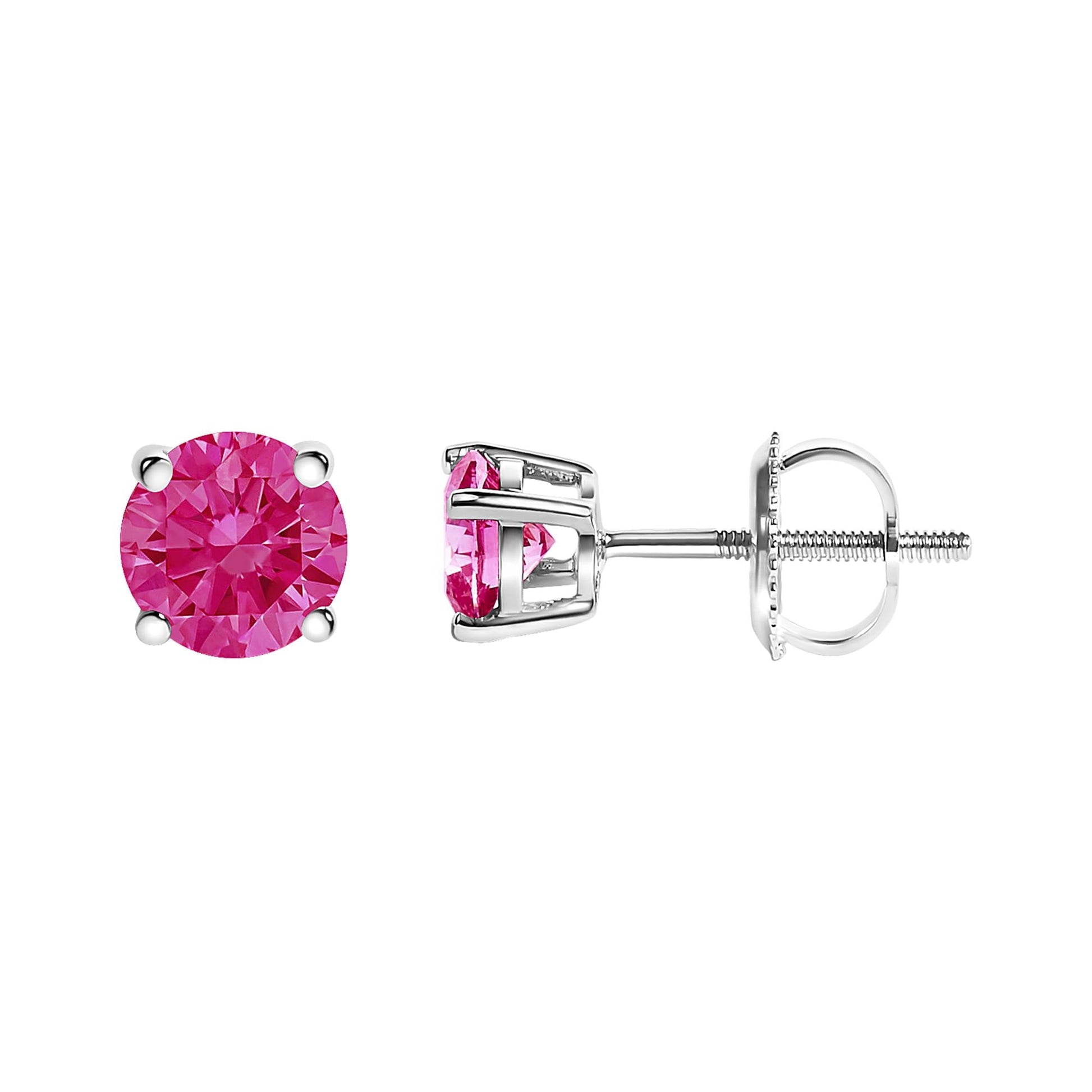 10K White Gold 1.0 Cttw Lab Created Round Brilliant Cut Pink Diamond Classic 4-Prong Solitaire Stud Earrings (Fancy Pink Color, VVS2-VS1 Clarity)-3