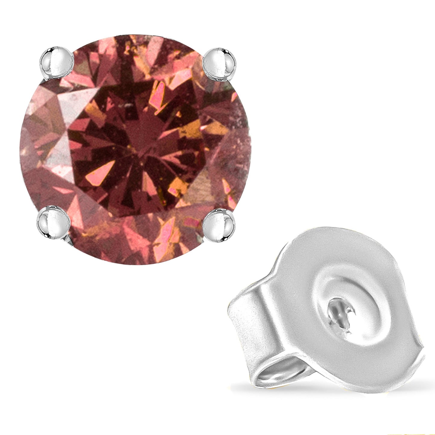10K White Gold 1.0 Cttw Lab Created Round Brilliant Cut Pink Diamond Classic 4-Prong Solitaire Stud Earrings (Fancy Pink Color, VVS2-VS1 Clarity)-4