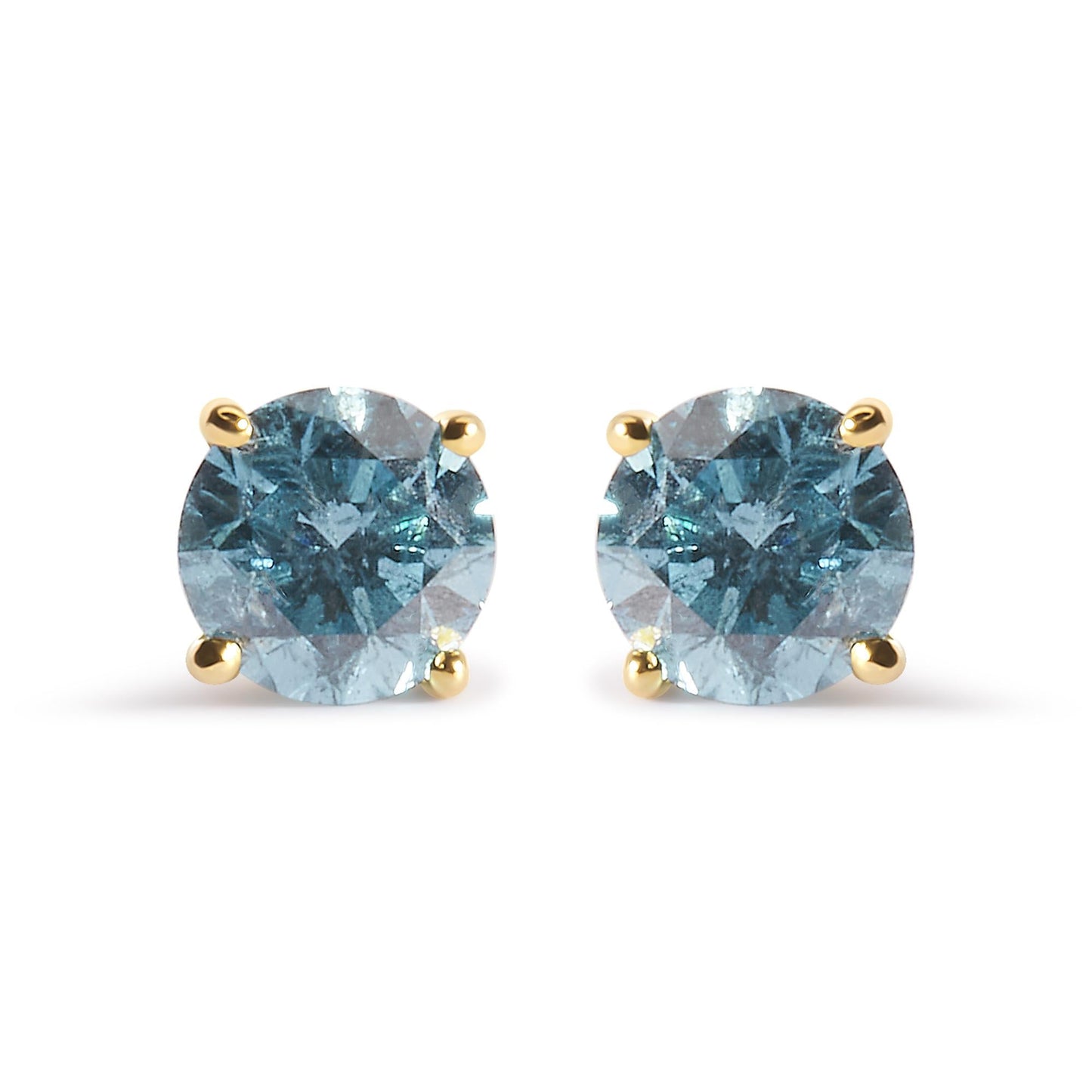 14K Yellow Gold 1.0 Cttw Treated Aqua Blue Diamond Classic Solitaire Stud Earrings (Aqua Blue Color, I2-I3 Clarity)-0