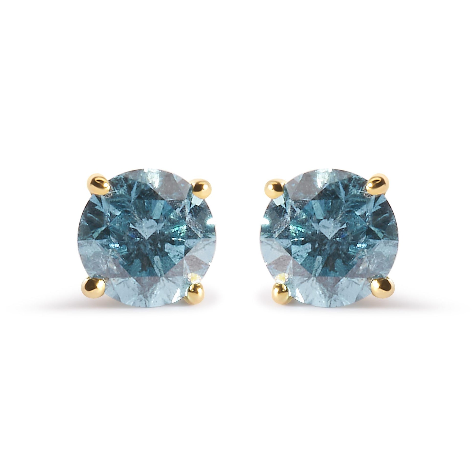 14K Yellow Gold 1.0 Cttw Treated Aqua Blue Diamond Classic Solitaire Stud Earrings (Aqua Blue Color, I2-I3 Clarity)-0