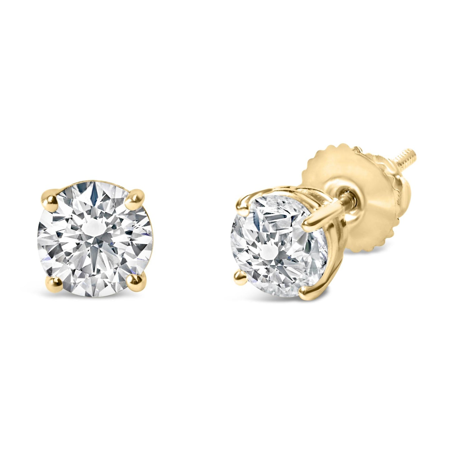 14K Gold 1.0 Carat Round Brilliant Cut Lab Grown Diamond 4-Prong Classic Solitaire Stud Earrings-2
