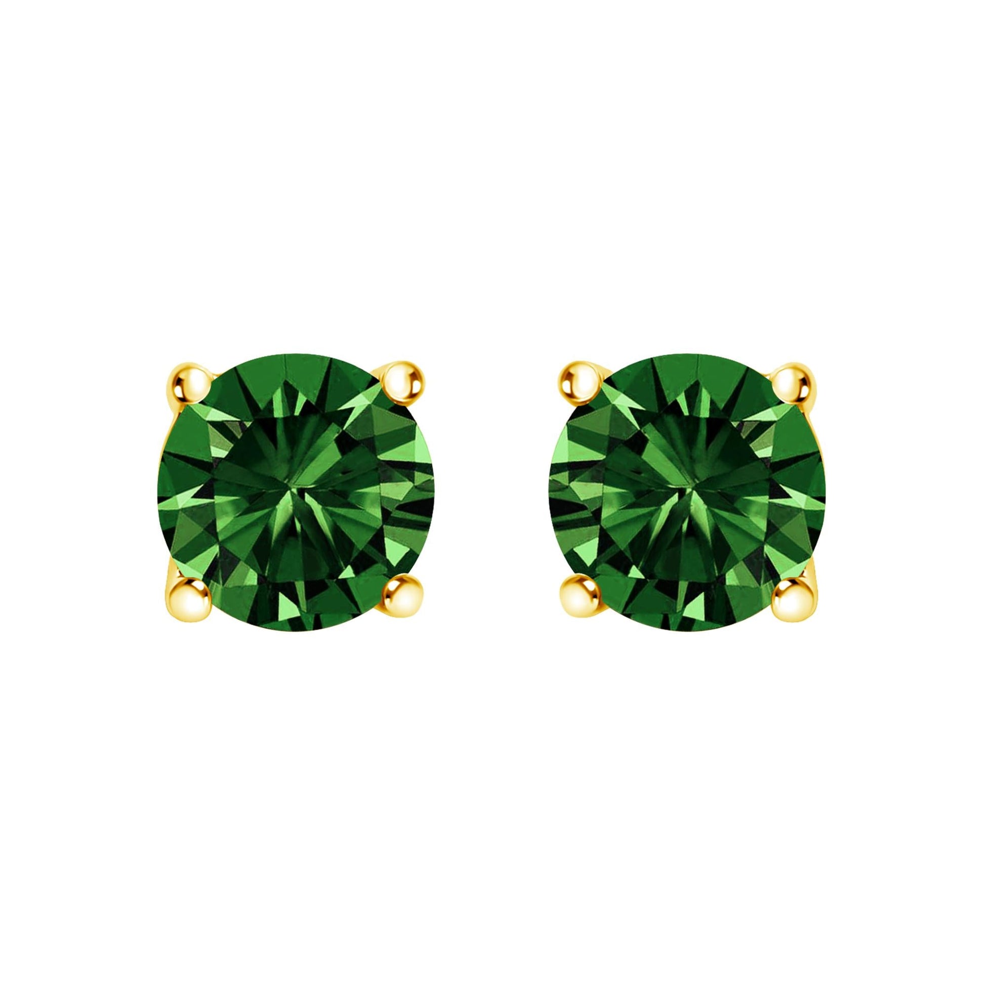 14K Gold Lab Grown Green Diamond Classic Solitaire Stud Earrings-4