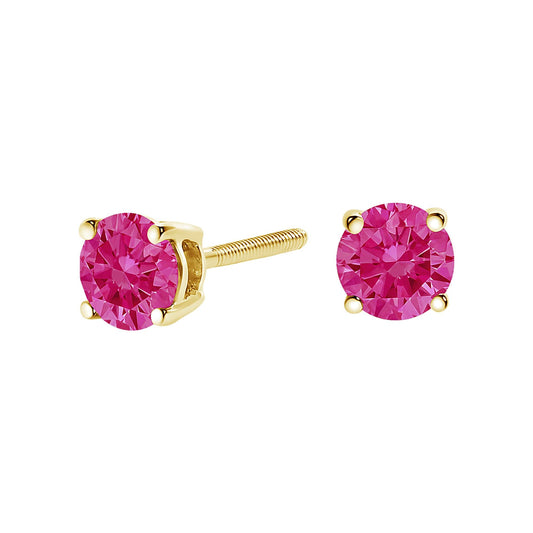 14K Yellow Gold 1.00 Cttw Round Brilliant Cut Lab Grown Pink Diamond 4-Prong Classic Solitaire Earrings (Pink Color, VVS2-VS1 Clarity)-0