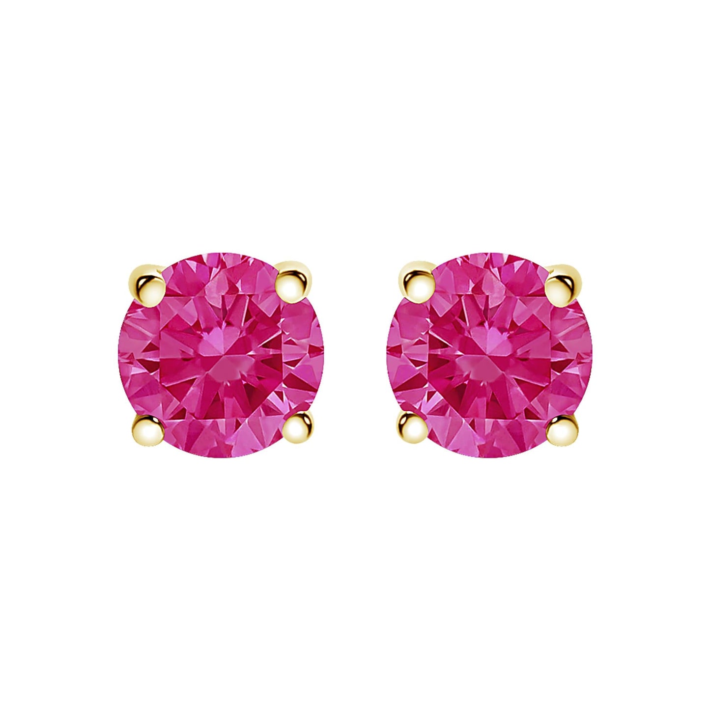 14K Yellow Gold 1.00 Cttw Round Brilliant Cut Lab Grown Pink Diamond 4-Prong Classic Solitaire Earrings (Pink Color, VVS2-VS1 Clarity)-1
