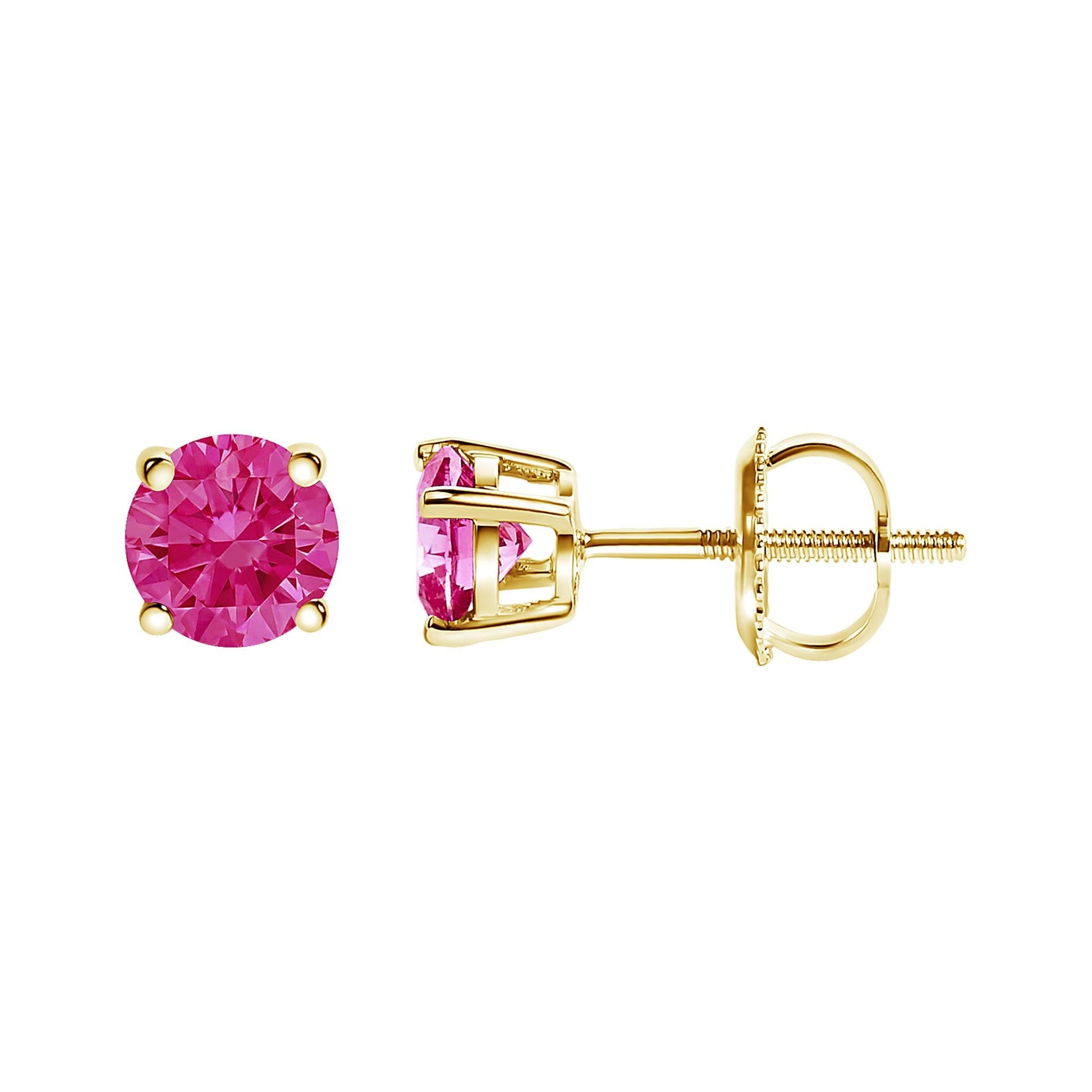 14K Yellow Gold 1.00 Cttw Round Brilliant Cut Lab Grown Pink Diamond 4-Prong Classic Solitaire Earrings (Pink Color, VVS2-VS1 Clarity)-3