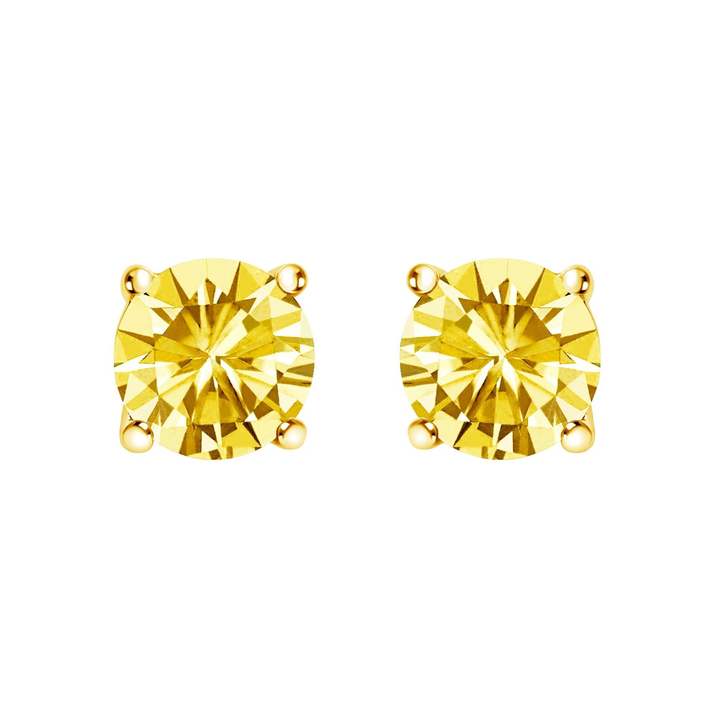 14K Gold Lab Grown Yellow Diamond Solitaire Stud Earrings-4