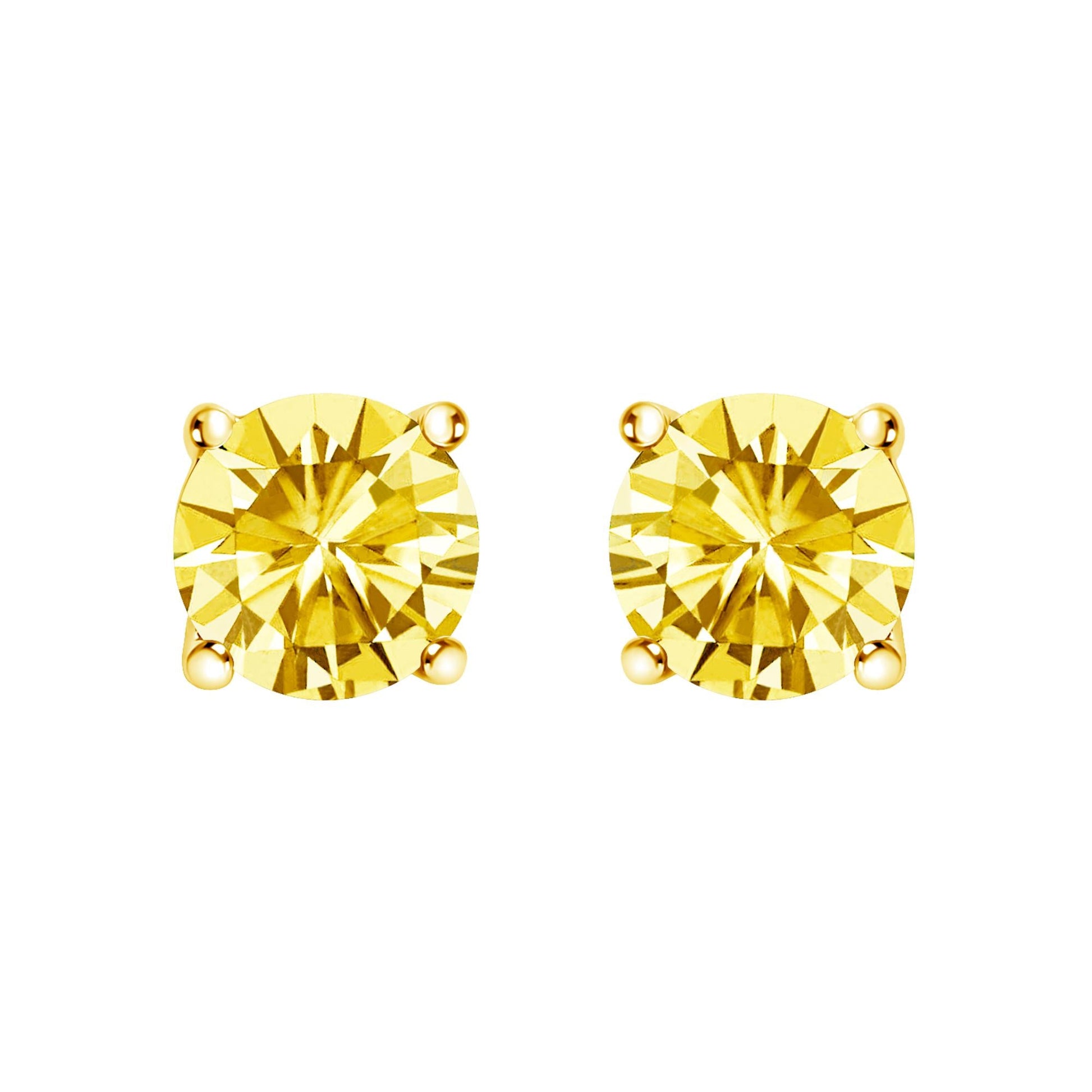 14K Gold Lab Grown Yellow Diamond Solitaire Stud Earrings-4