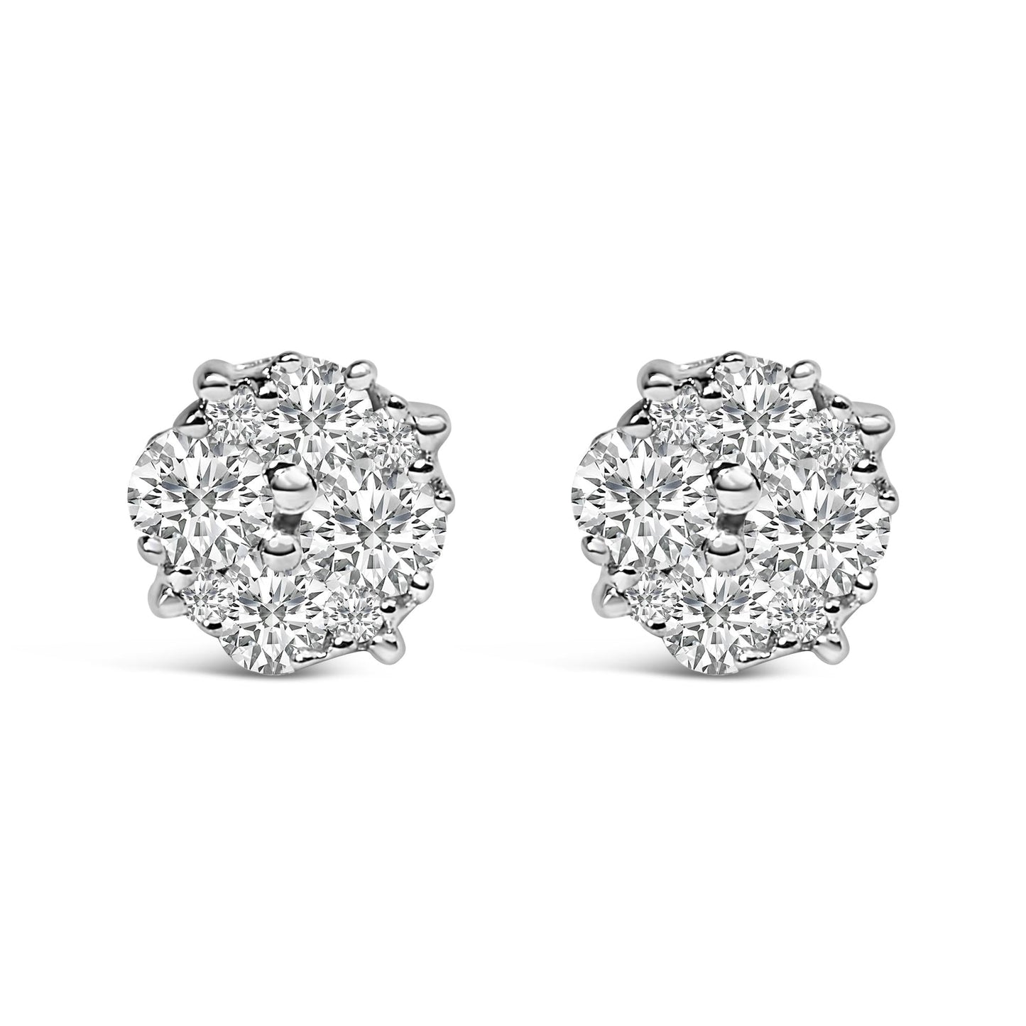 .925 Sterling Silver 1/2 cttw Prong Set Round-Cut Diamond Cluster Stud Earring (I-J Color, I2-I3 Clarity)-1