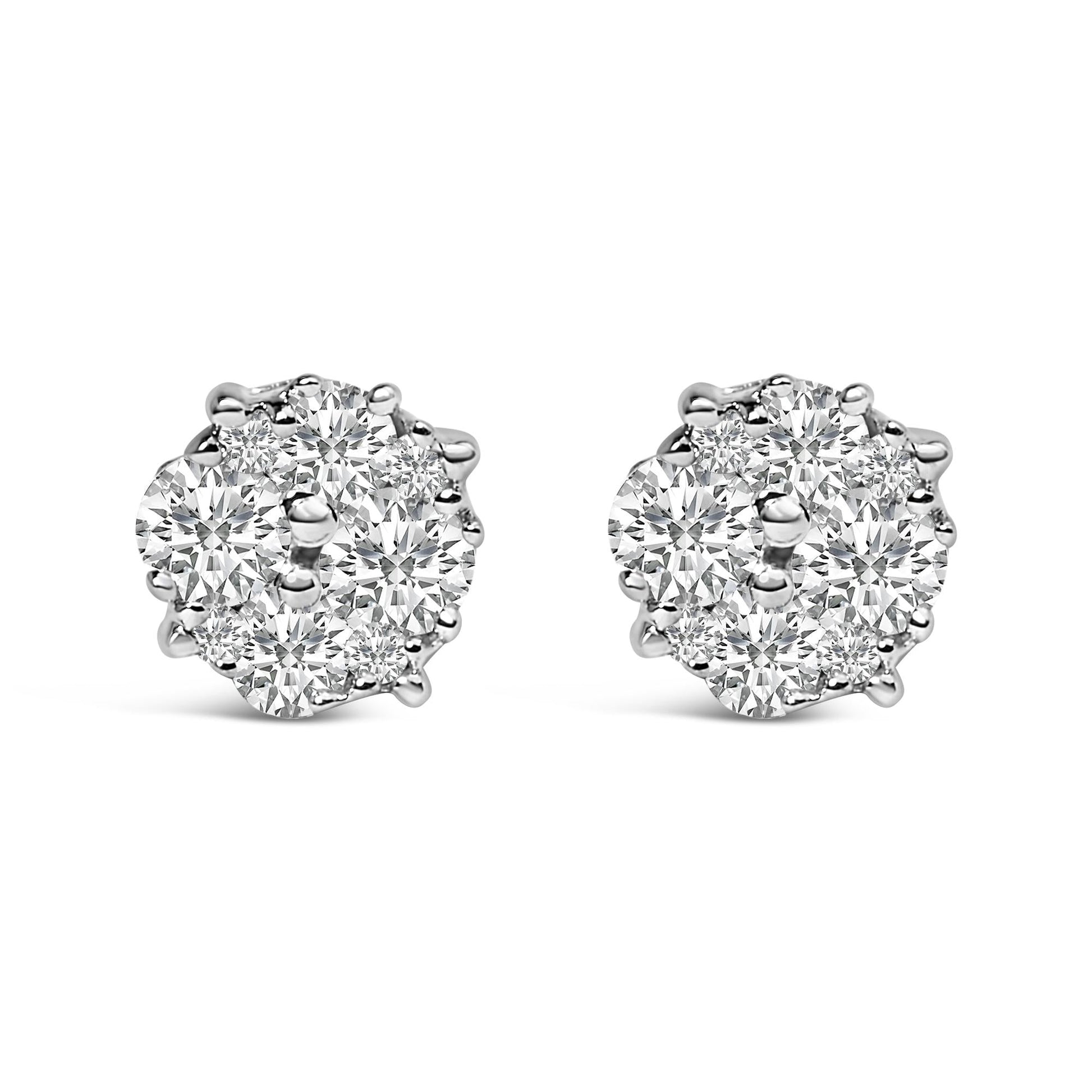 .925 Sterling Silver 1/2 cttw Prong Set Round-Cut Diamond Cluster Stud Earring (I-J Color, I2-I3 Clarity)-1