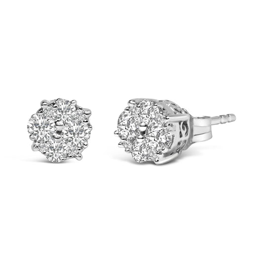 .925 Sterling Silver 1/2 cttw Prong Set Round-Cut Diamond Cluster Stud Earring (I-J Color, I2-I3 Clarity)-0