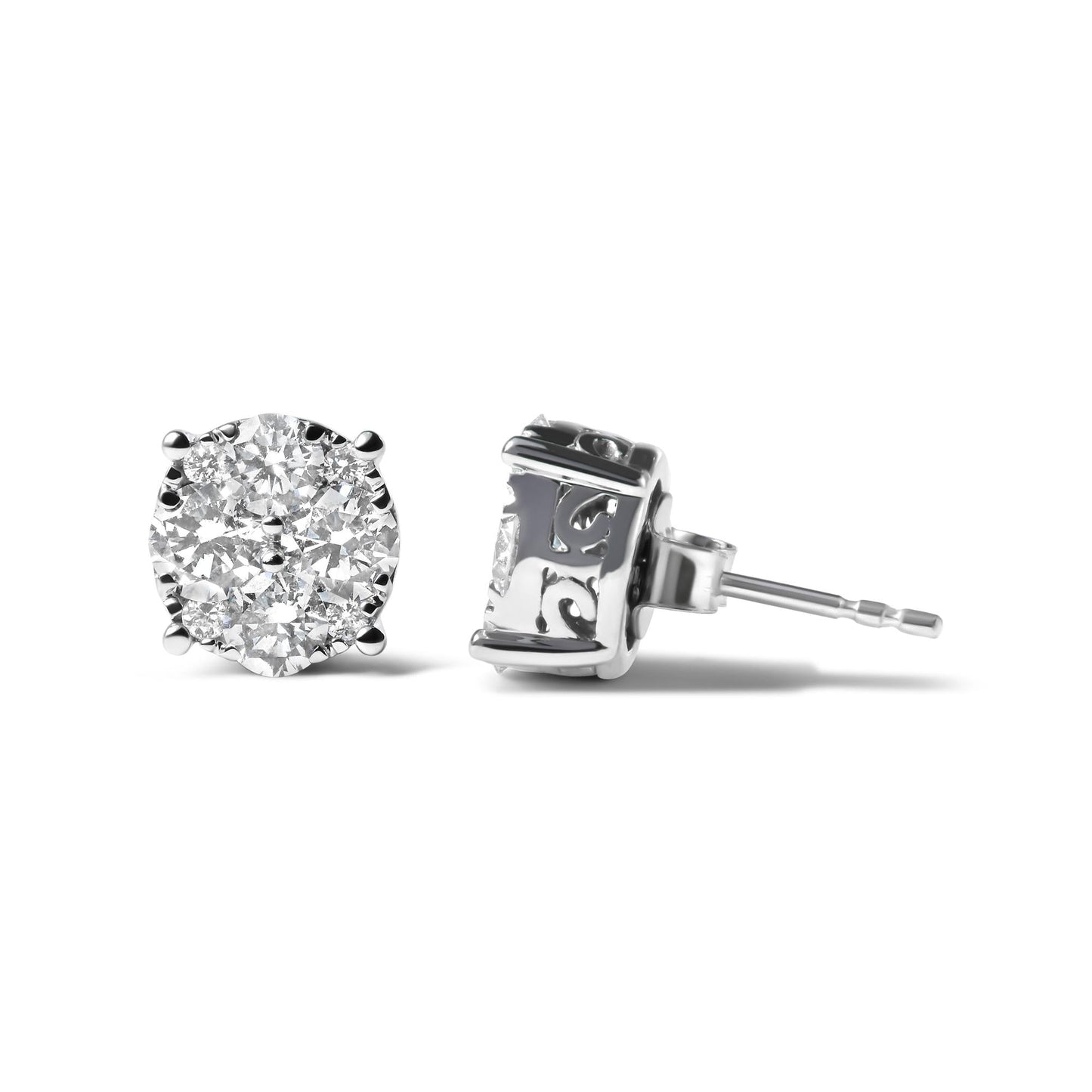 14K White Gold 2.00 Cttw Lab Grown Diamond Cluster Stud Earrings (G-H Color, VS1-VS2 Clarity)-3