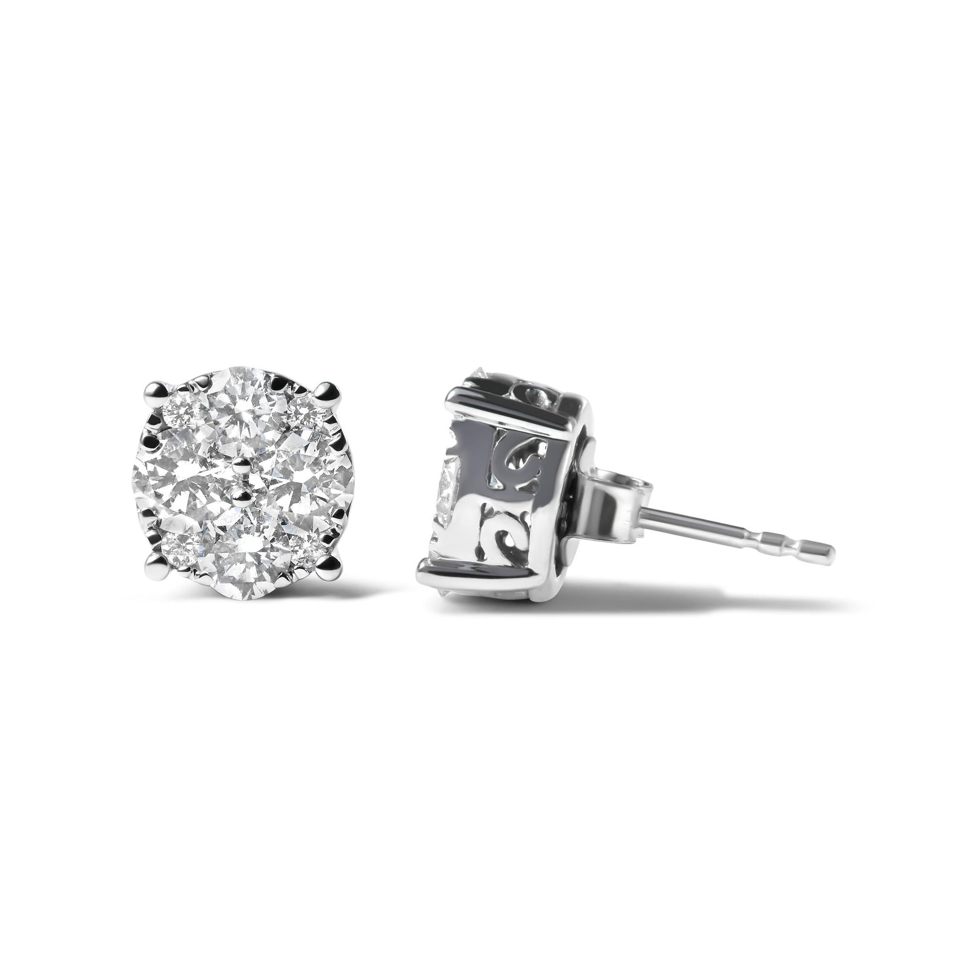14K White Gold 2.00 Cttw Lab Grown Diamond Cluster Stud Earrings (G-H Color, VS1-VS2 Clarity)-3
