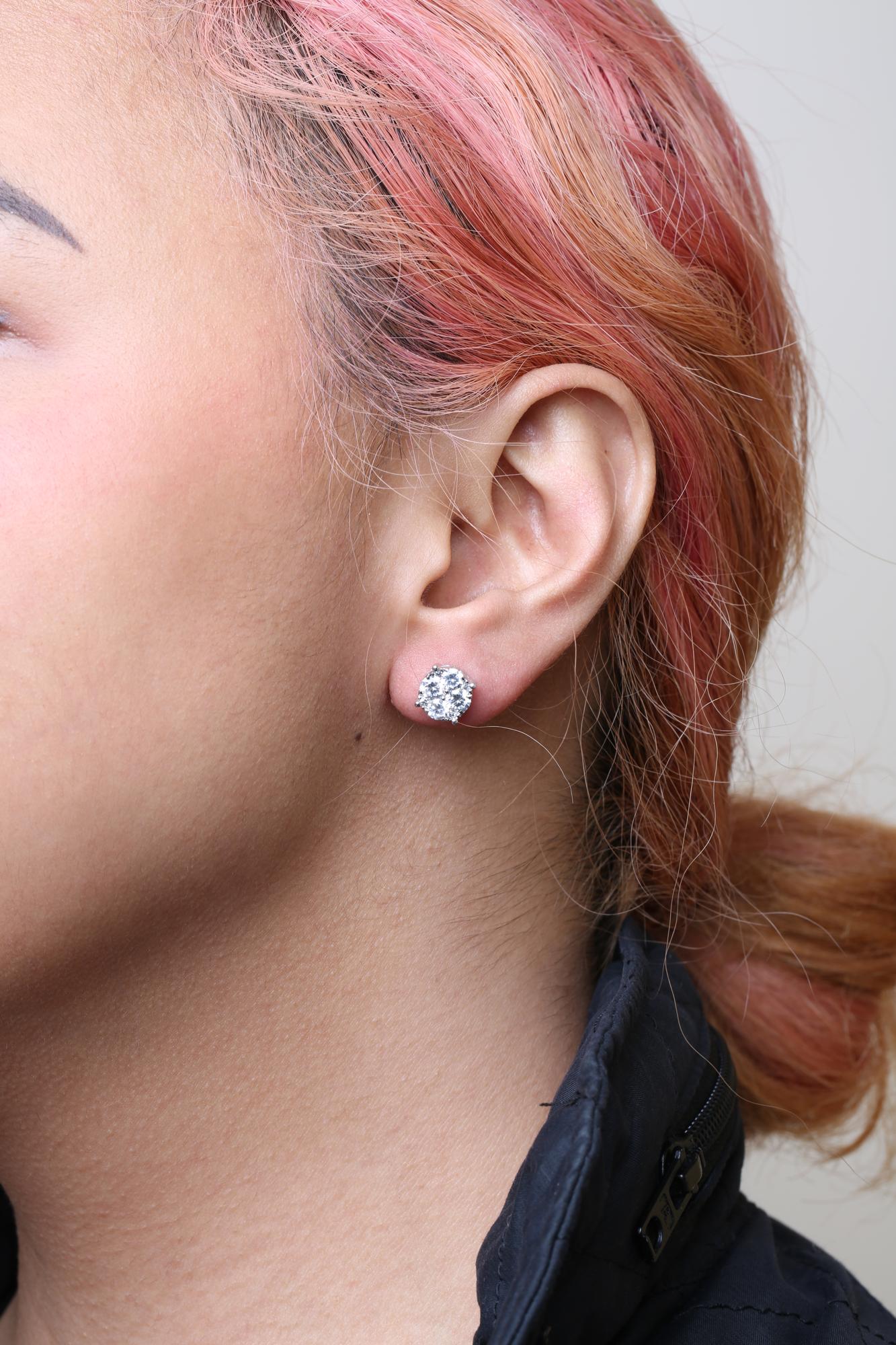 14K White Gold 2.00 Cttw Lab Grown Diamond Cluster Stud Earrings (G-H Color, VS1-VS2 Clarity)-2