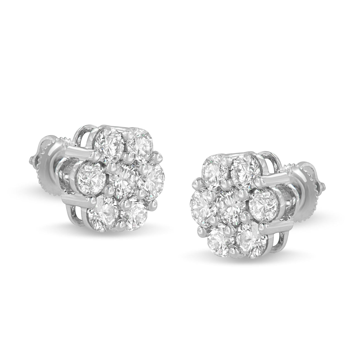 14K White Gold 3 cttw Prong Set Round-Cut Diamond Floral Cluster Stud Earring (I-J Color, SI1-SI2 Clarity)-3