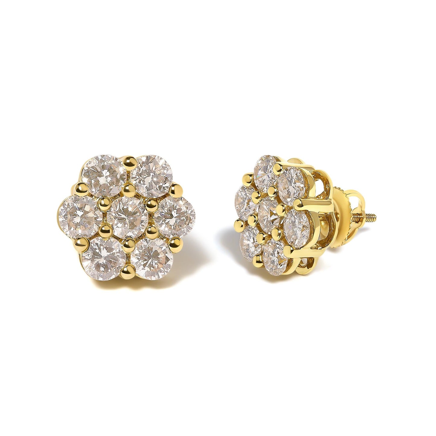14K White Gold 3 cttw Prong Set Round-Cut Diamond Floral Cluster Stud Earring (I-J Color, SI1-SI2 Clarity)-1