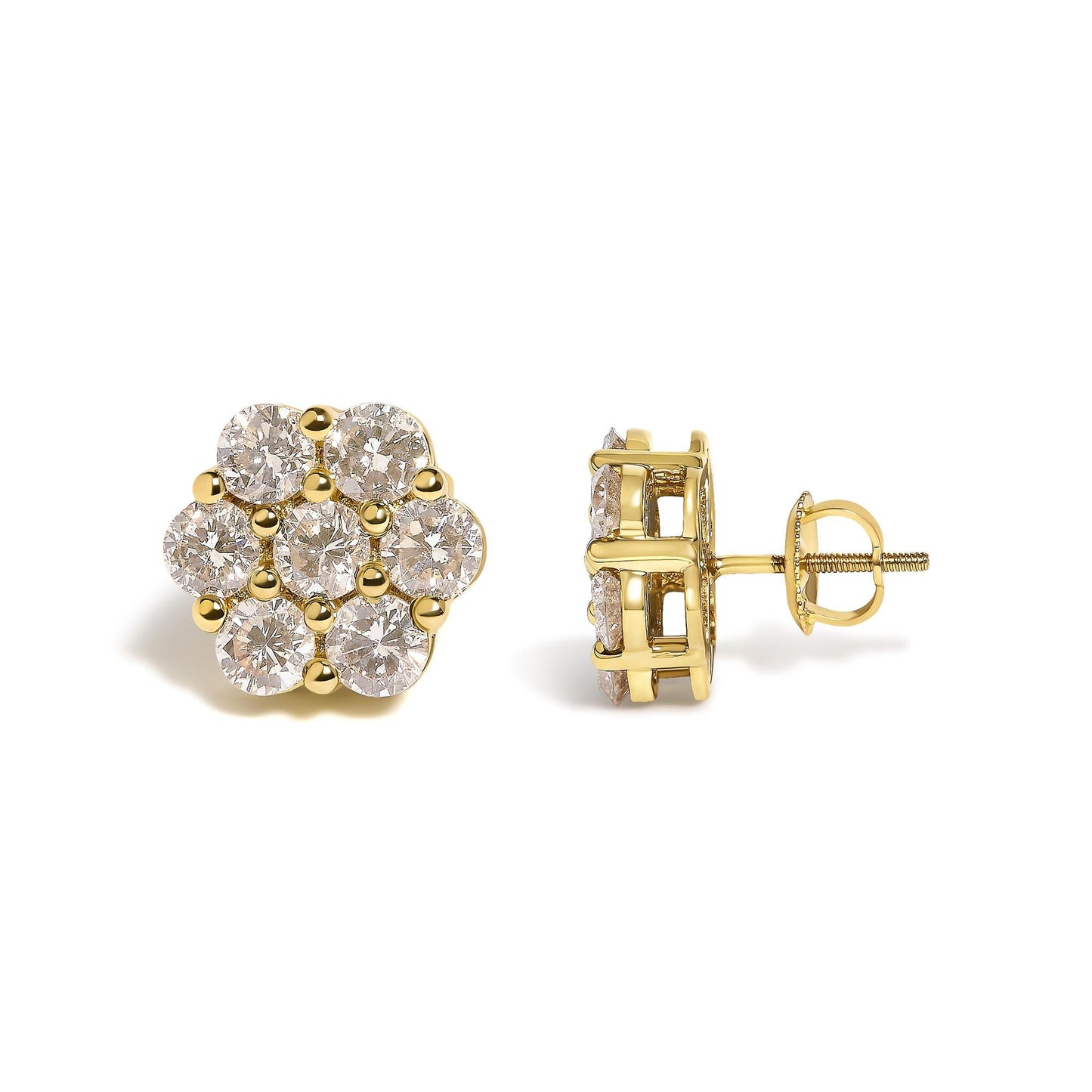 14K White Gold 3 cttw Prong Set Round-Cut Diamond Floral Cluster Stud Earring (I-J Color, SI1-SI2 Clarity)-3