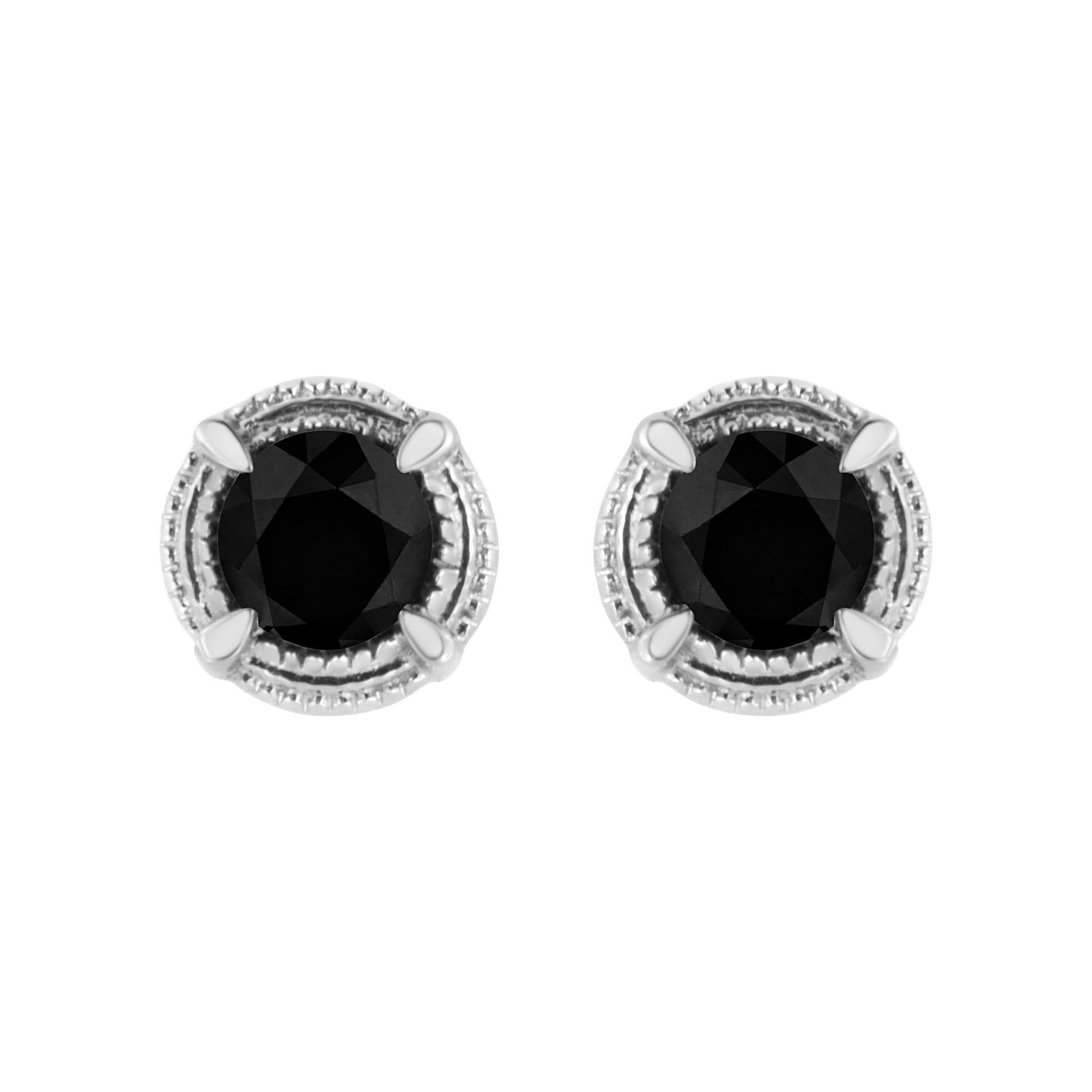 .925 Sterling Silver Treated Colored Diamond Modern 4-Prong Solitaire Milgrain Stud Earrings-9