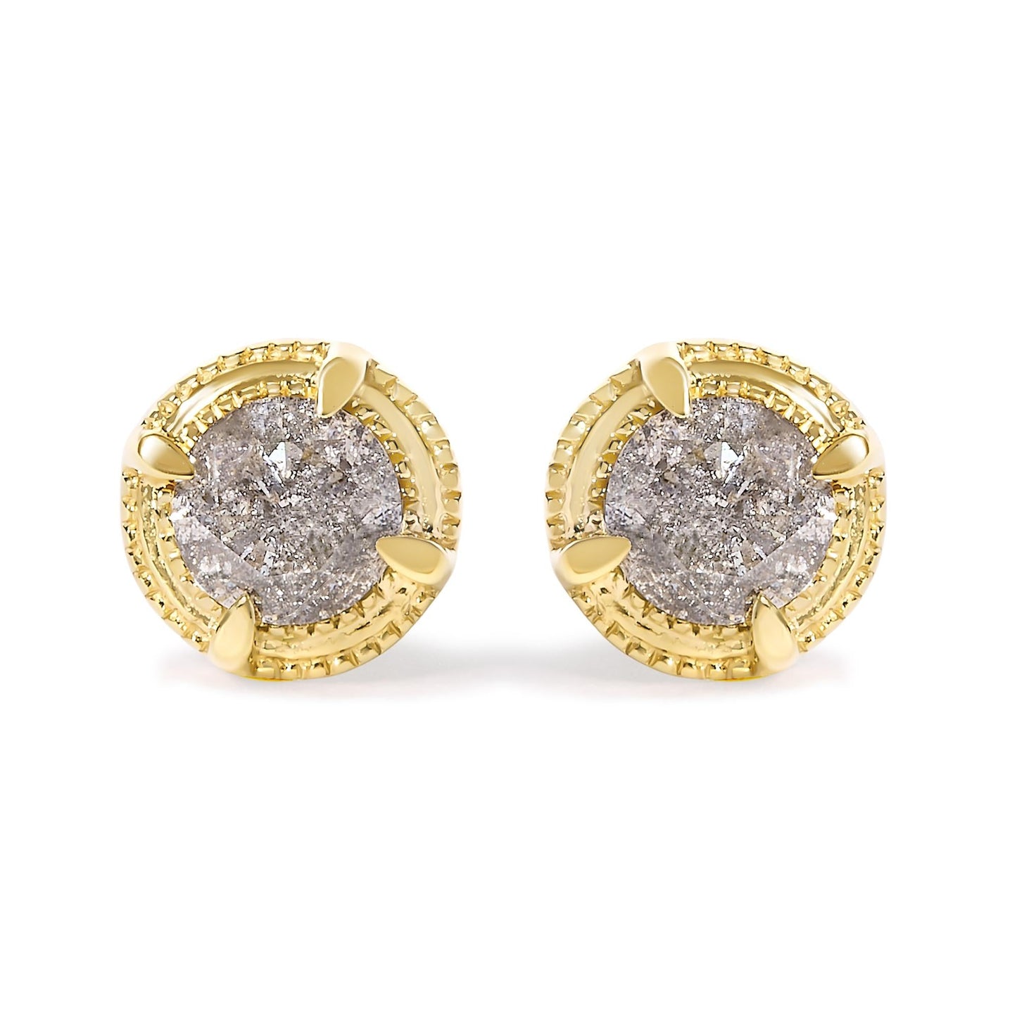 .925 Sterling Silver Round Brilliant Cut Diamond Solitaire Milgrain Stud Earrings-6