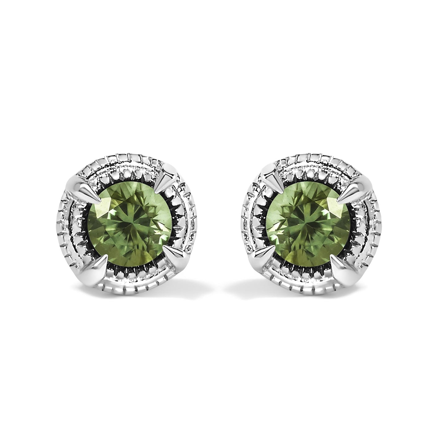 .925 Sterling Silver Treated Colored Diamond Modern 4-Prong Solitaire Milgrain Stud Earrings-5