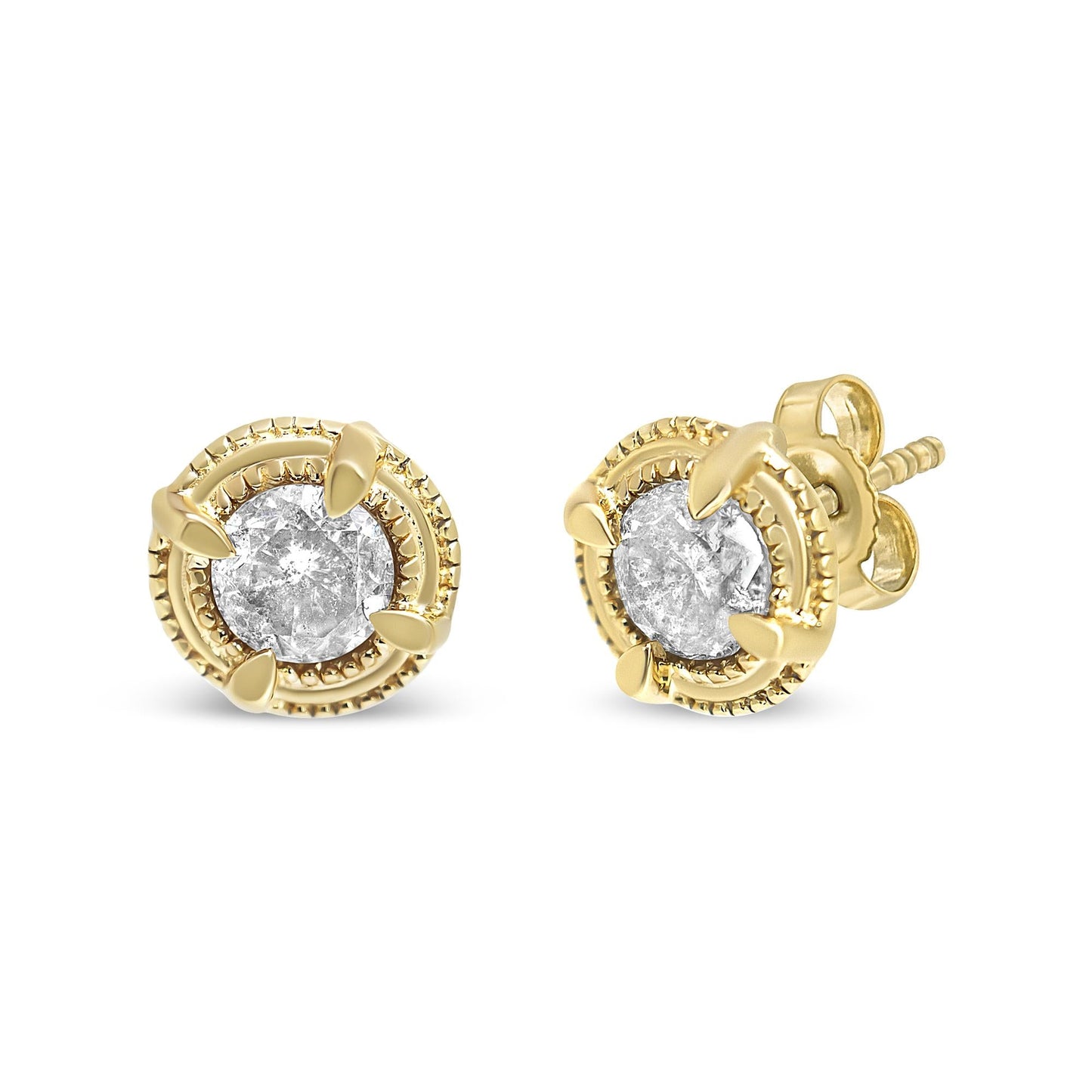 .925 Sterling Silver Round Brilliant Cut Diamond Solitaire Milgrain Stud Earrings-7