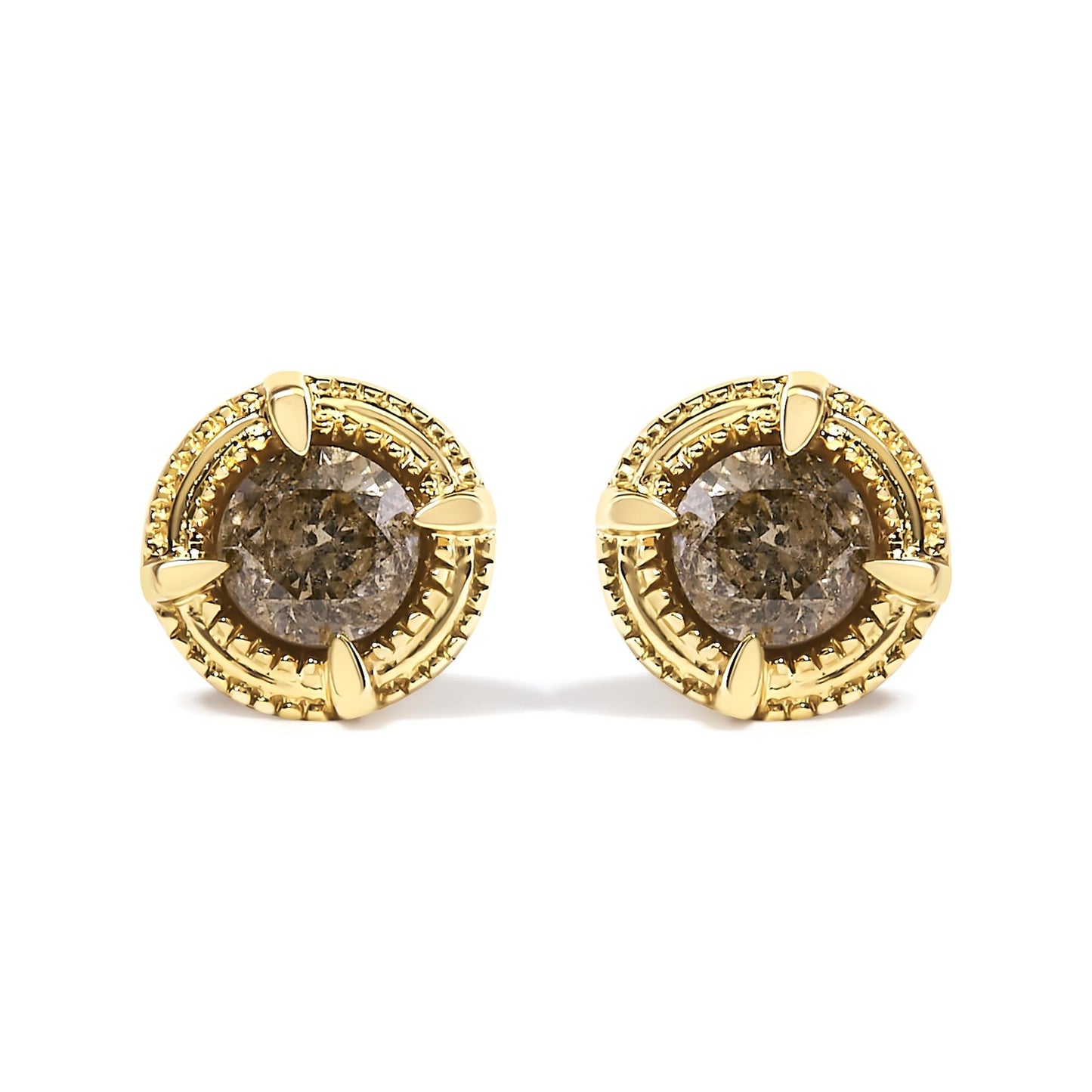 .925 Sterling Silver Round Brilliant Cut Diamond Solitaire Milgrain Stud Earrings-0