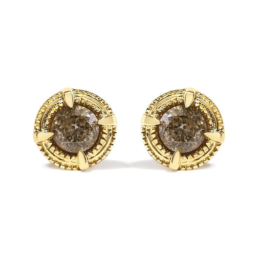 .925 Sterling Silver Round Brilliant Cut Diamond Solitaire Milgrain Stud Earrings-0
