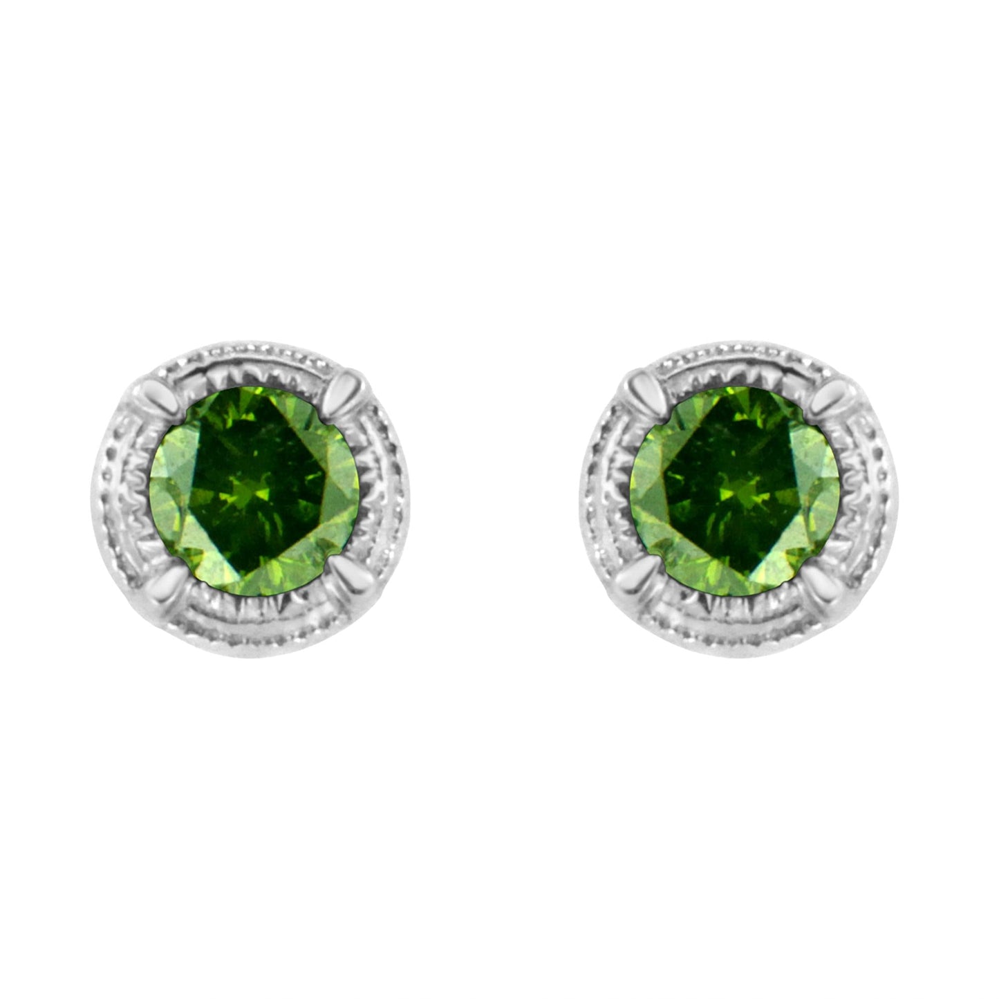 .925 Sterling Silver Treated Colored Diamond Modern 4-Prong Solitaire Milgrain Stud Earrings-4