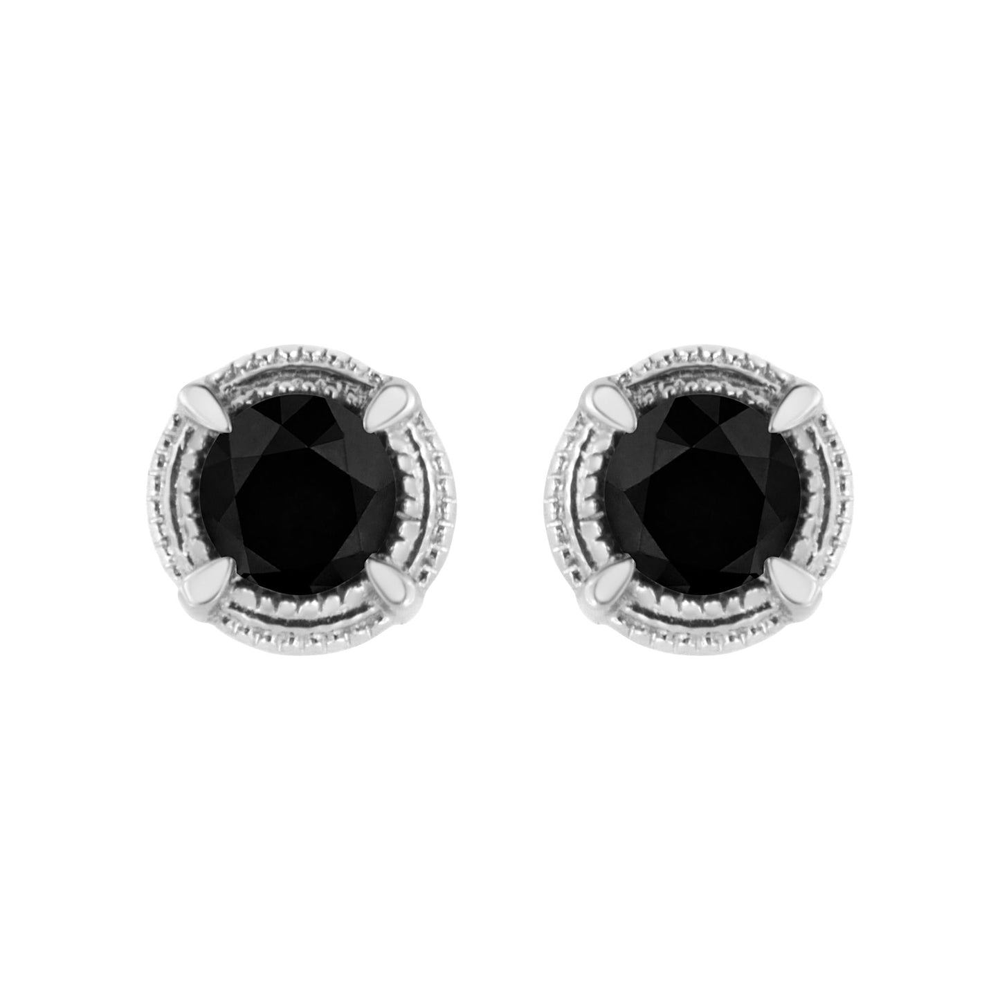 .925 Sterling Silver Treated Colored Diamond Modern 4-Prong Solitaire Milgrain Stud Earrings-0