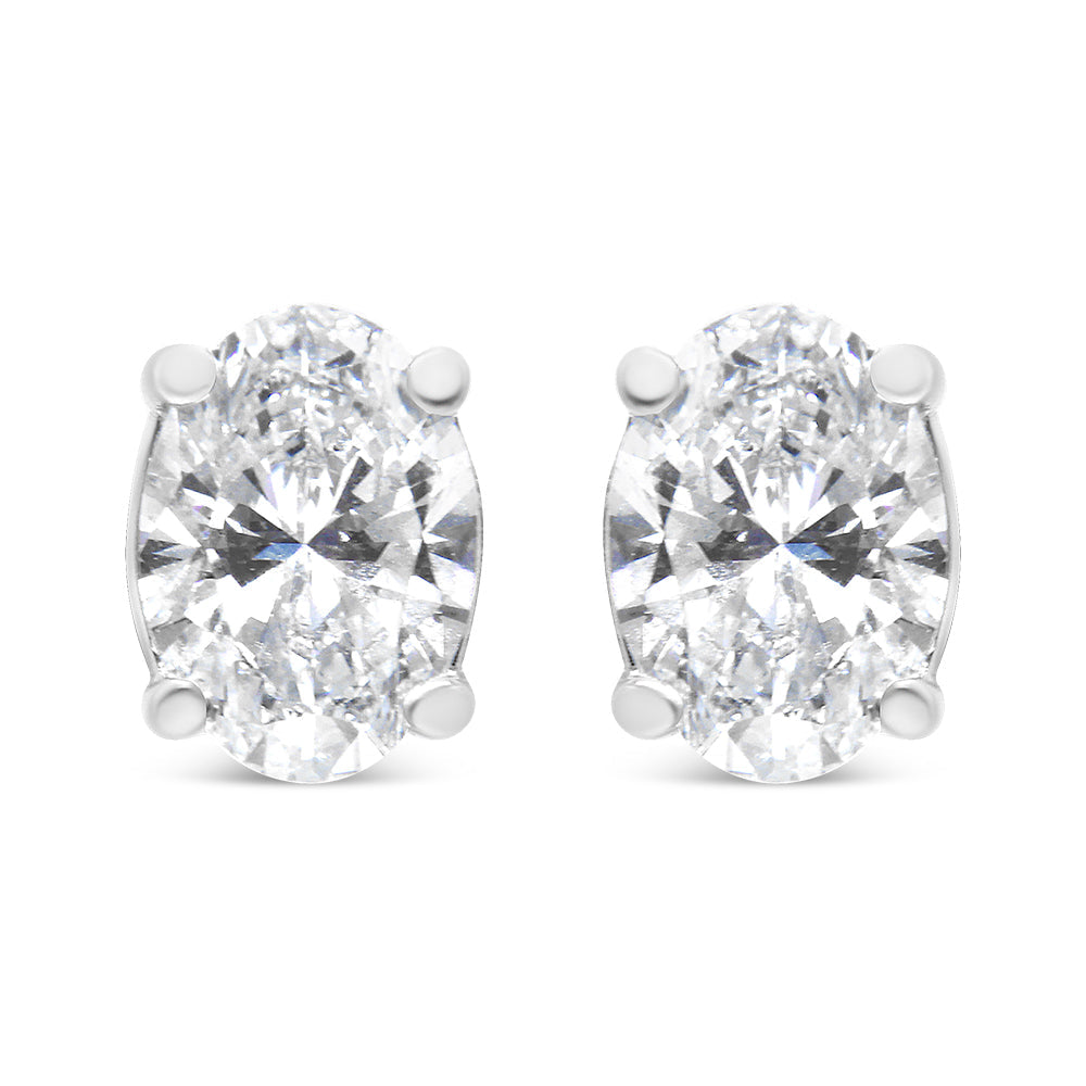 14K White Gold Lab Grown Oval Solitaire Diamond Stud Earrings (F-G Color, VS2-SI1 Clarity)-3