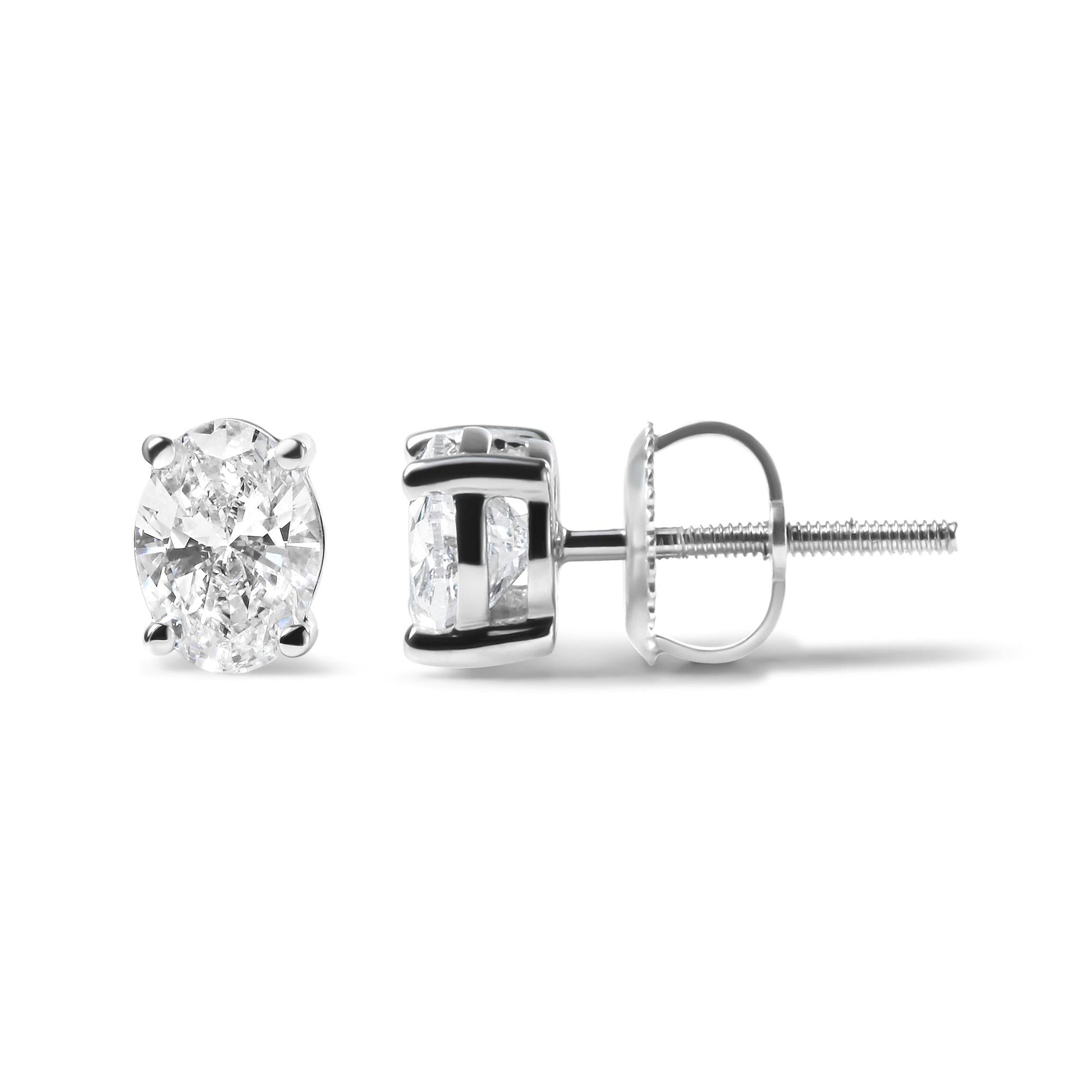 14K White Gold Prong Set Lab Grown Oval Diamond Solitaire Stud Earring (F-G Color, VS1-VS2 Clarity)-3