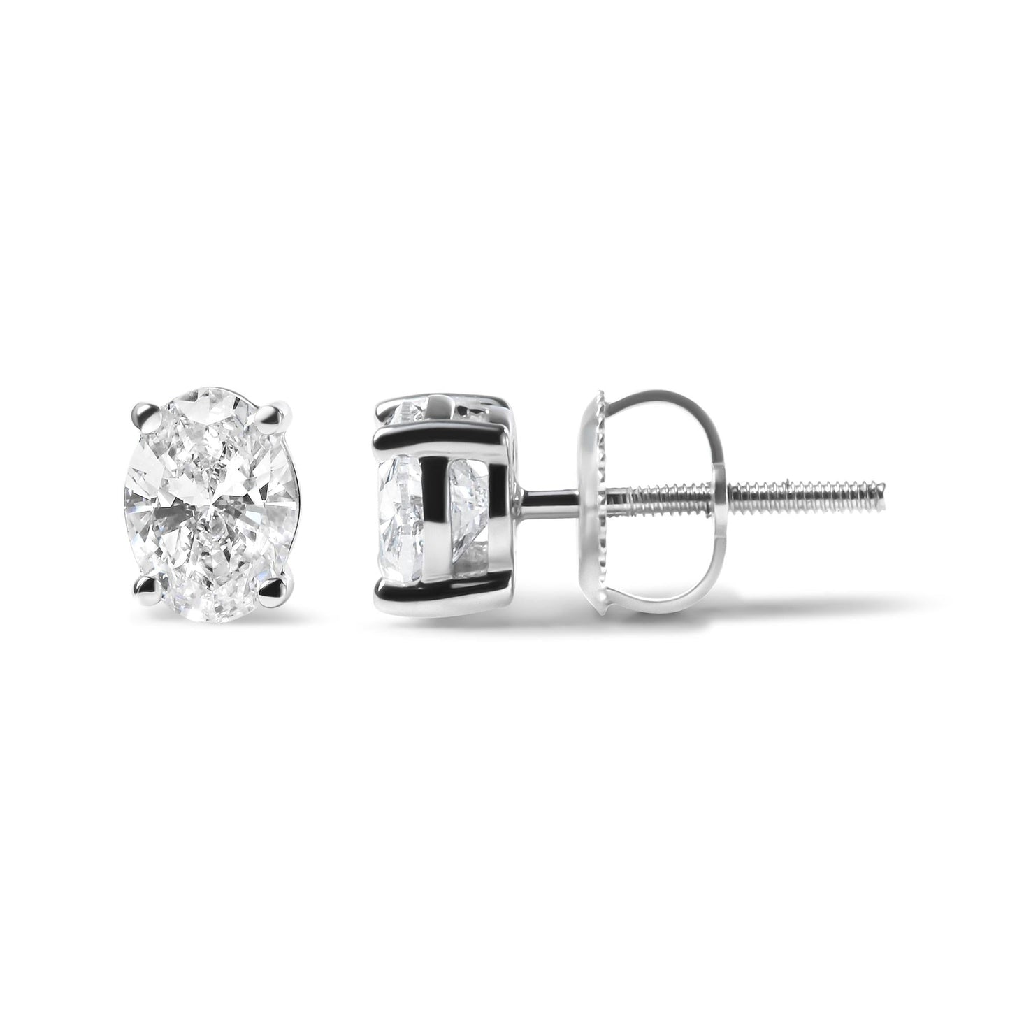 14K White Gold Prong Set Lab Grown Oval Diamond Solitaire Stud Earring (F-G Color, VS1-VS2 Clarity)-3