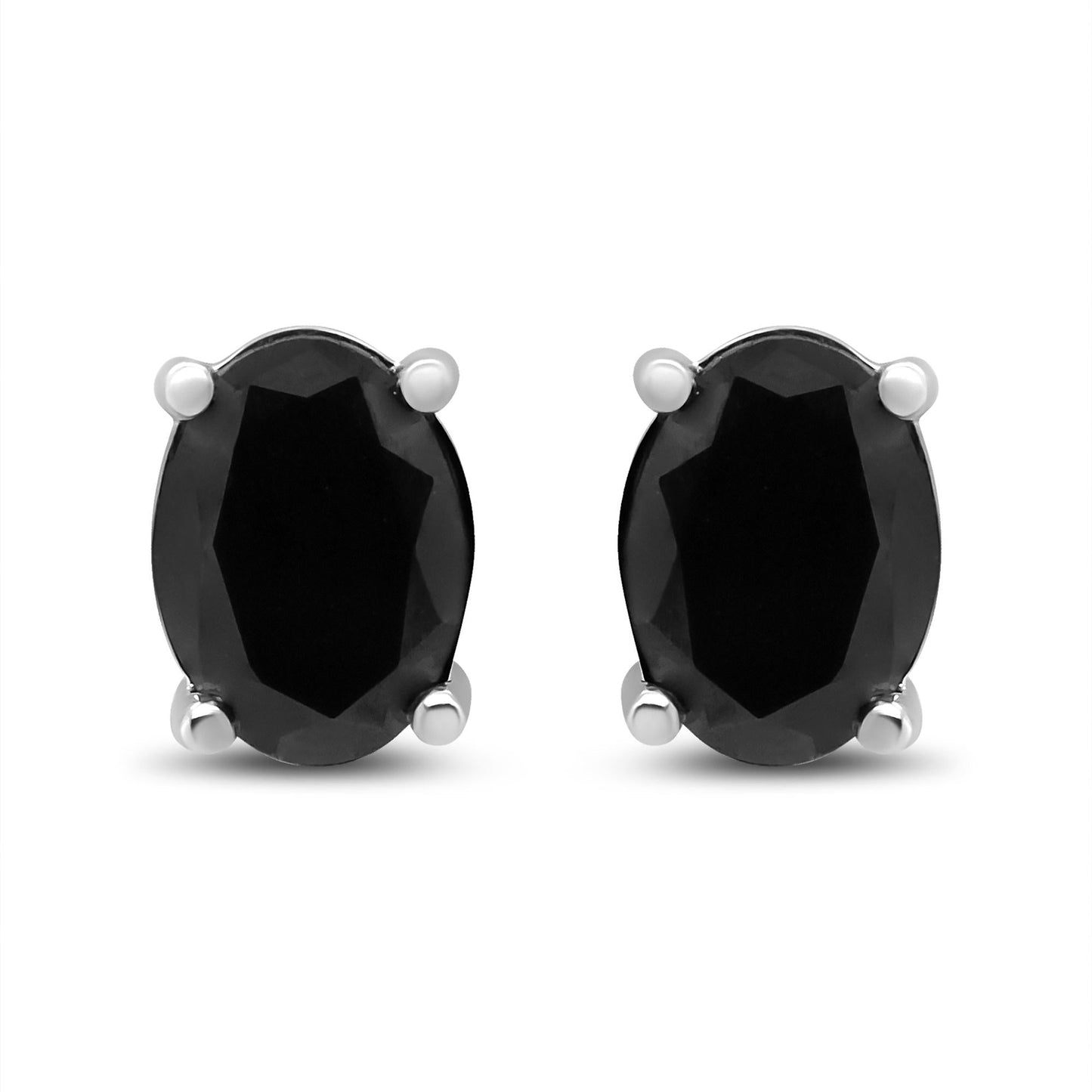 .925 Sterling Silver Prong Set Treated Black Oval Diamond Stud Earring (Black Color, I2-I3 Clarity)-1