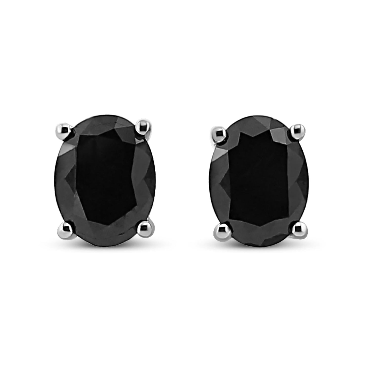 .925 Sterling Silver Prong Set Treated Black Oval Diamond Stud Earring (Black Color, I2-I3 Clarity)-4