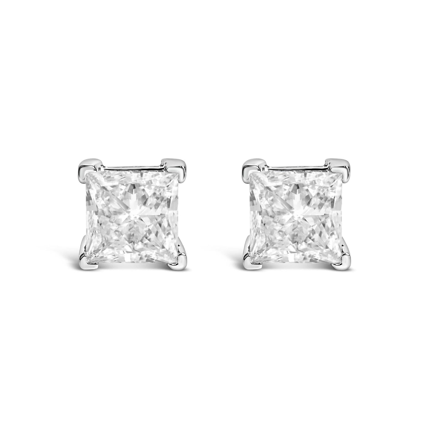 14K White Gold Princess Cut Lab-Grown Diamond Solitaire Stud Earrings (F-G Color, VS2-SI1 Clarity)-0