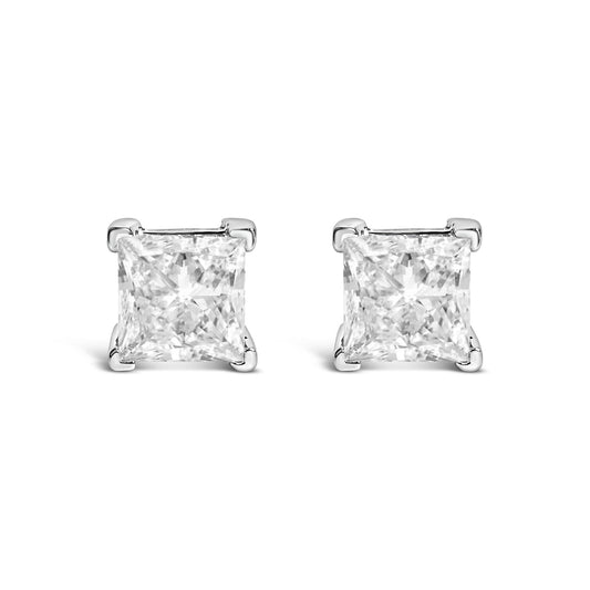 14K White Gold Princess Cut Lab-Grown Diamond Solitaire Stud Earrings (F-G Color, VS2-SI1 Clarity)-0