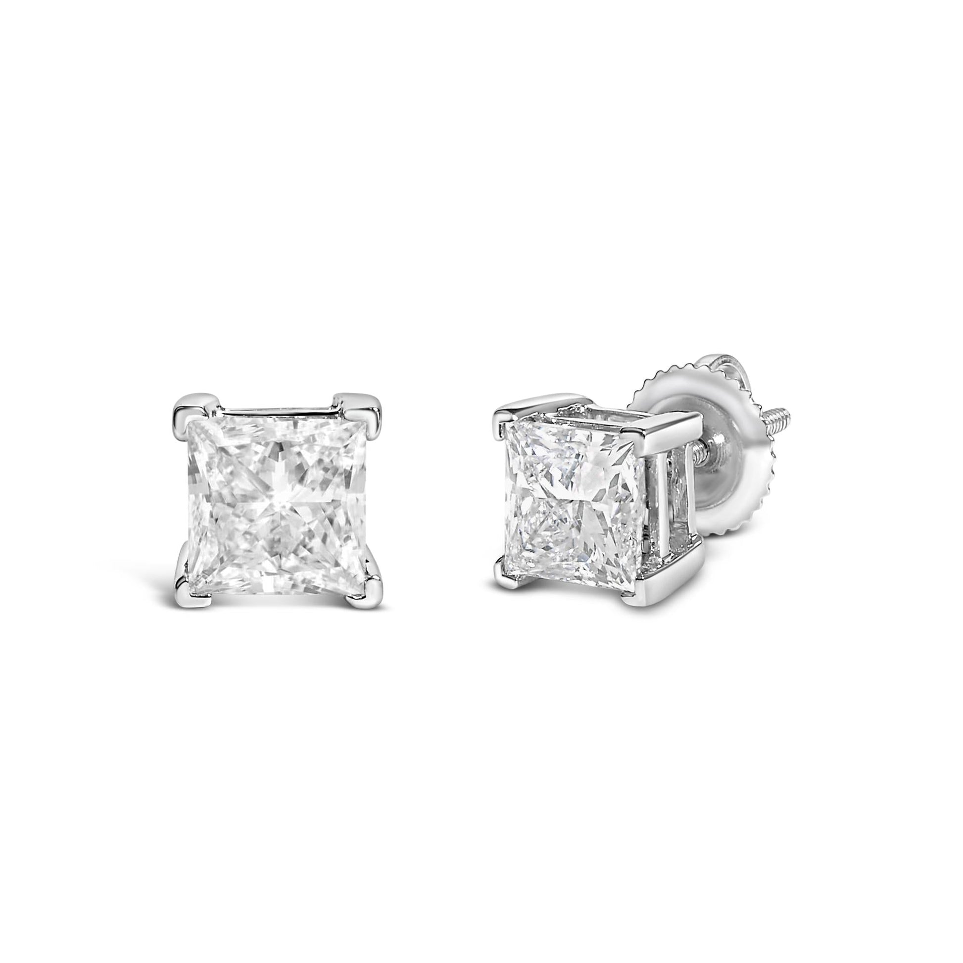 14K White Gold Princess Cut Lab-Grown Diamond Solitaire Stud Earrings (F-G Color, VS2-SI1 Clarity)-2