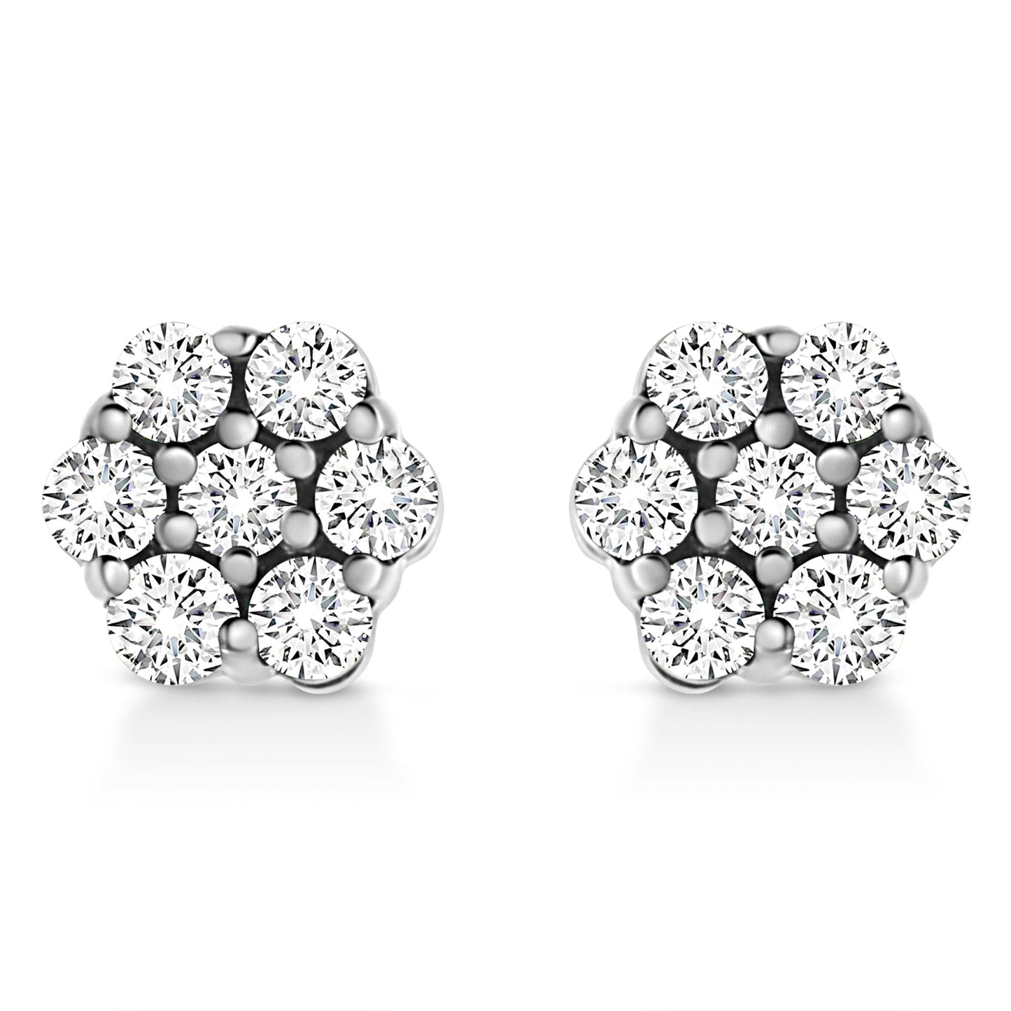 14K White Gold 1/2 Cttw Prong Set Round-Cut Diamond Flower Stud Earring (H-I Color, I1-I2 Clarity)-0