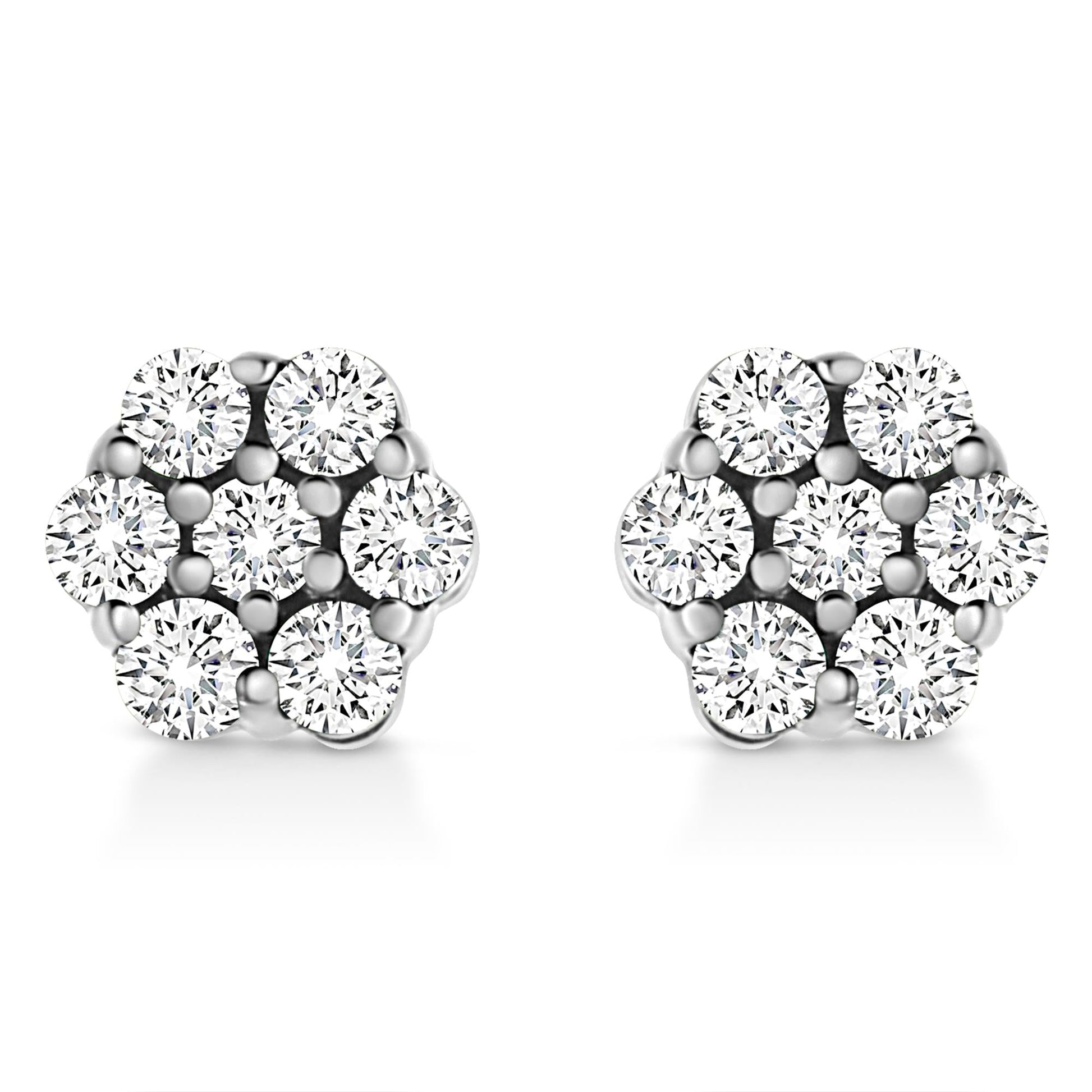 14K White Gold 1/2 Cttw Prong Set Round-Cut Diamond Flower Stud Earring (H-I Color, I1-I2 Clarity)-0