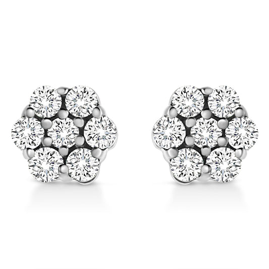 14K White Gold 1/2 Cttw Prong Set Round-Cut Diamond Flower Stud Earring (H-I Color, I1-I2 Clarity)-0