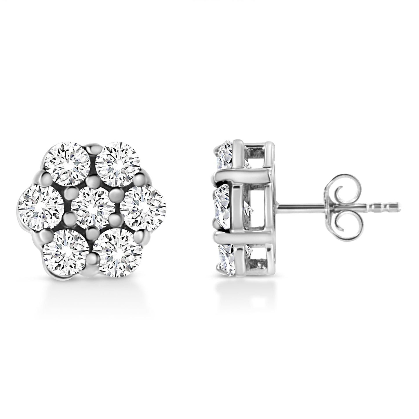 14K White Gold 1/2 Cttw Prong Set Round-Cut Diamond Flower Stud Earring (H-I Color, I1-I2 Clarity)-1