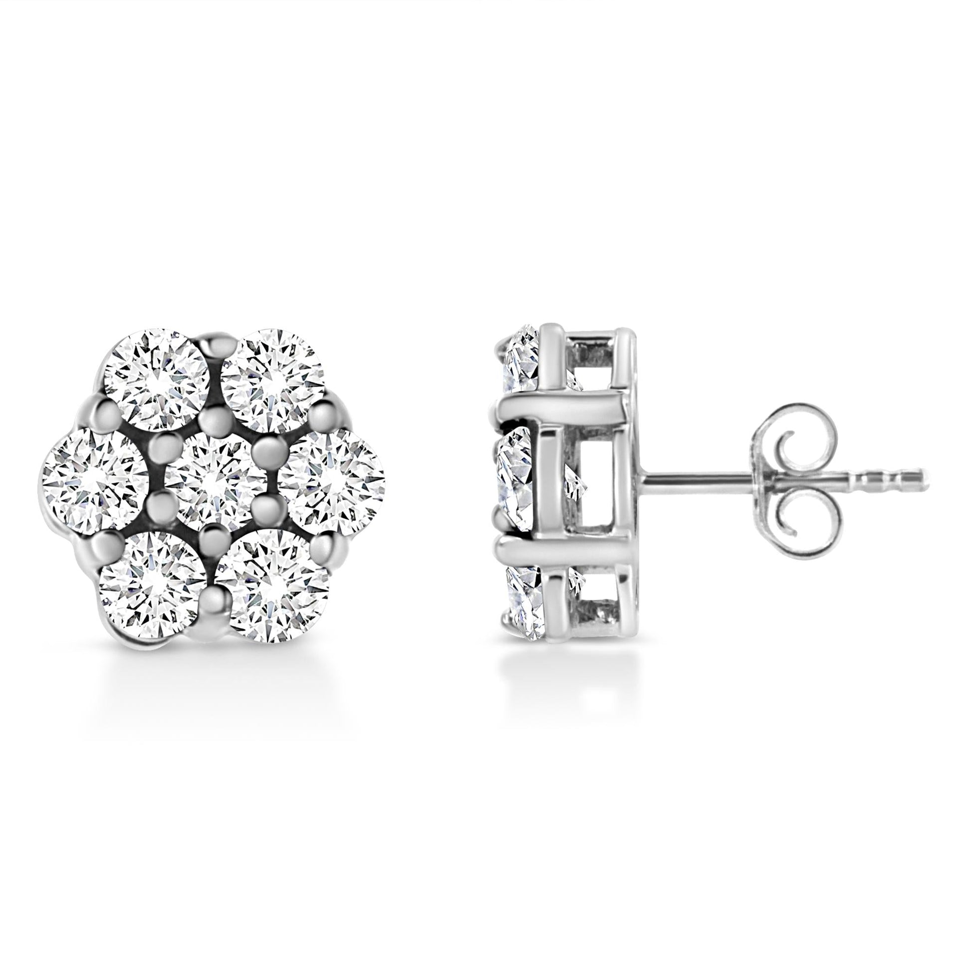 14K White Gold 1/2 Cttw Prong Set Round-Cut Diamond Flower Stud Earring (H-I Color, I1-I2 Clarity)-1