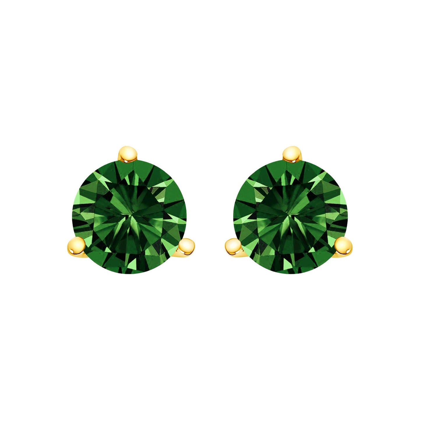 14K Gold 3-Prong Martini Set Lab Grown Green Diamond Solitaire Stud Earrings-0