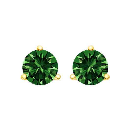 14K Gold 3-Prong Martini Set Lab Grown Green Diamond Solitaire Stud Earrings-0