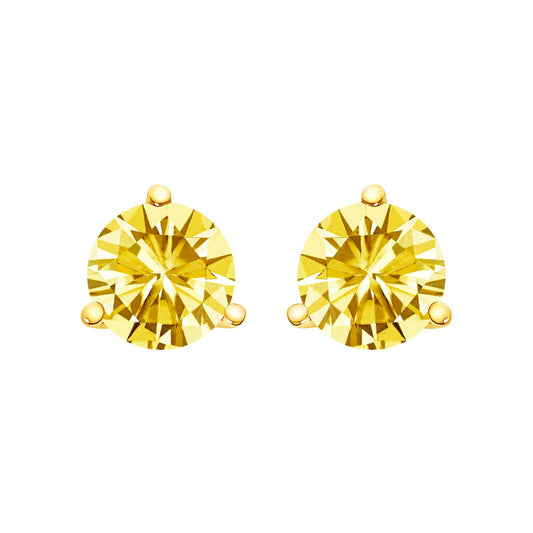14K Gold 3-Prong Martini Set Yellow Lab Grown Diamond Solitaire Stud Earrings-0