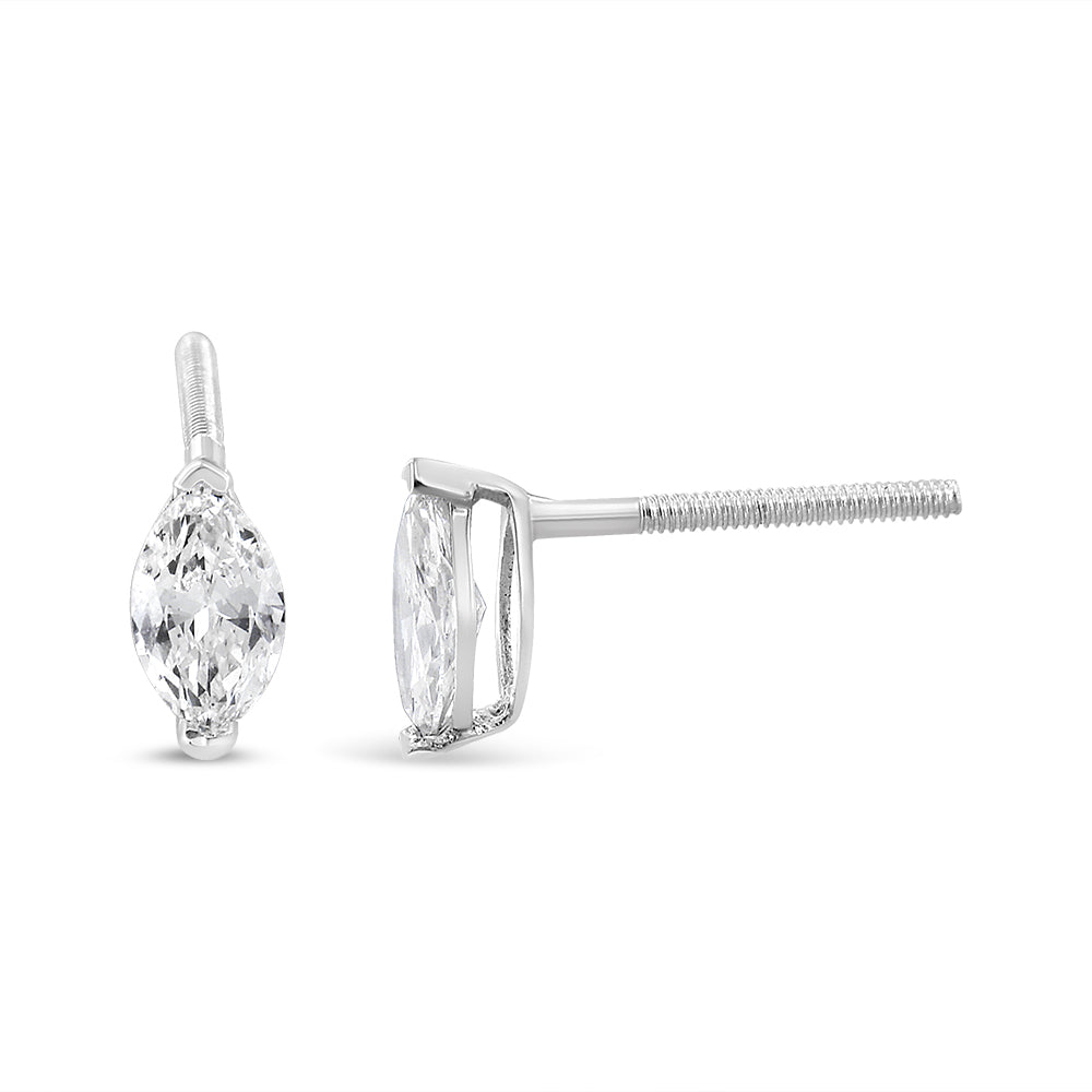 14K White Gold 1/2 Cttw 2 Prong Set Marquise Solitaire Lab Grown Diamond Stud Earrings (F-G Color, VS2-SI1 Clarity)-3