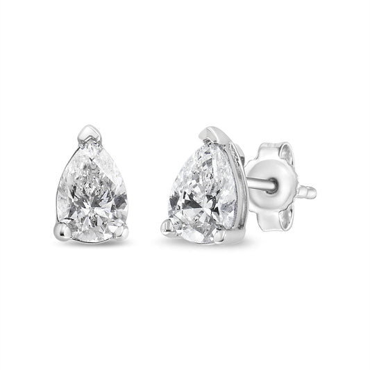 14K White Gold Pear Shape Solitaire Lab Grown Diamond Stud Earrings (F-G Color, VS2-SI1 Clarity)-0